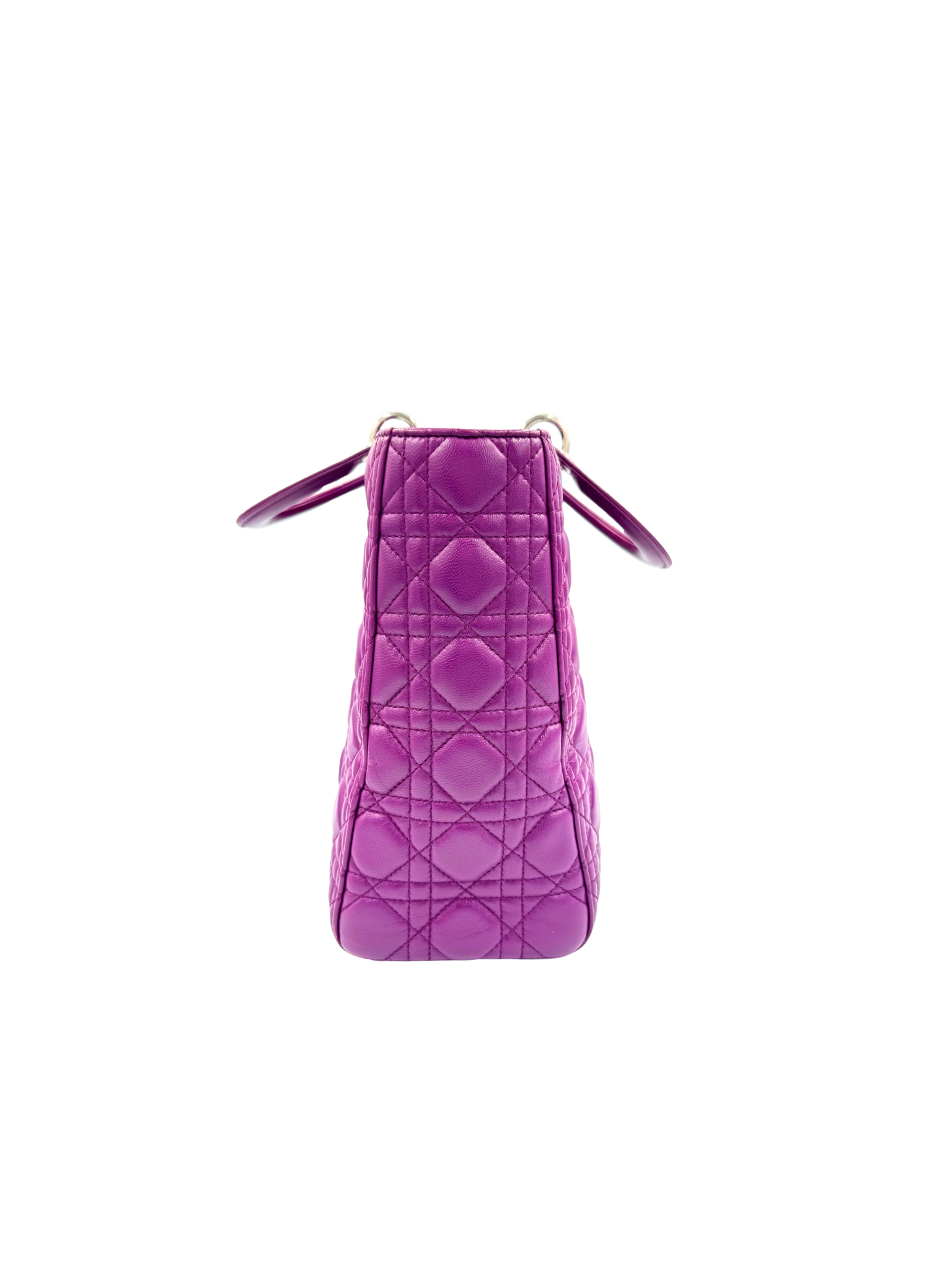 Large Classic Cannage Quilted Lady Dior Tote Bag in Purple Leather