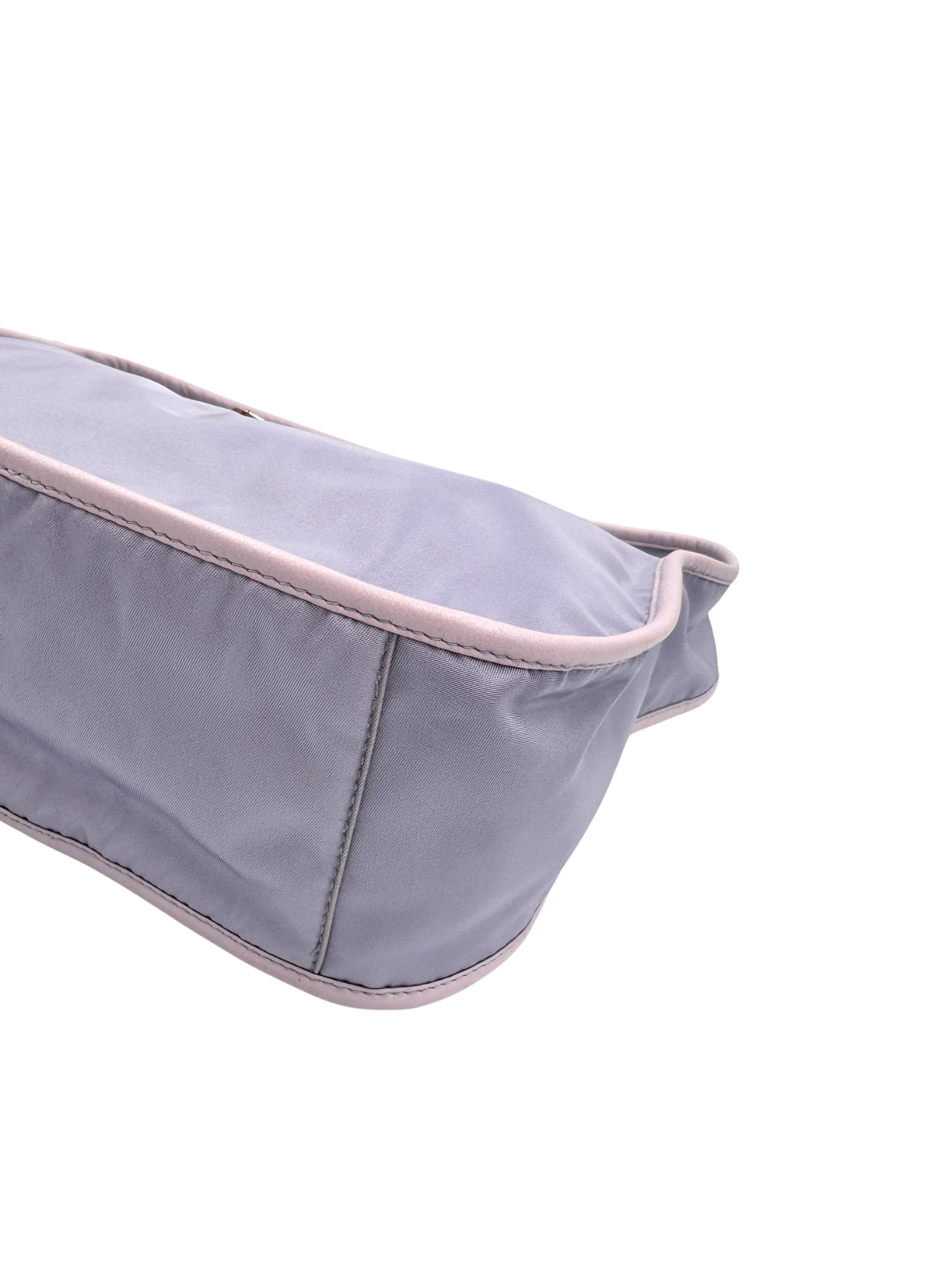 Classic Triangle Logo Plate Shoulder Bag in Lilac Nylon with Leather Trim