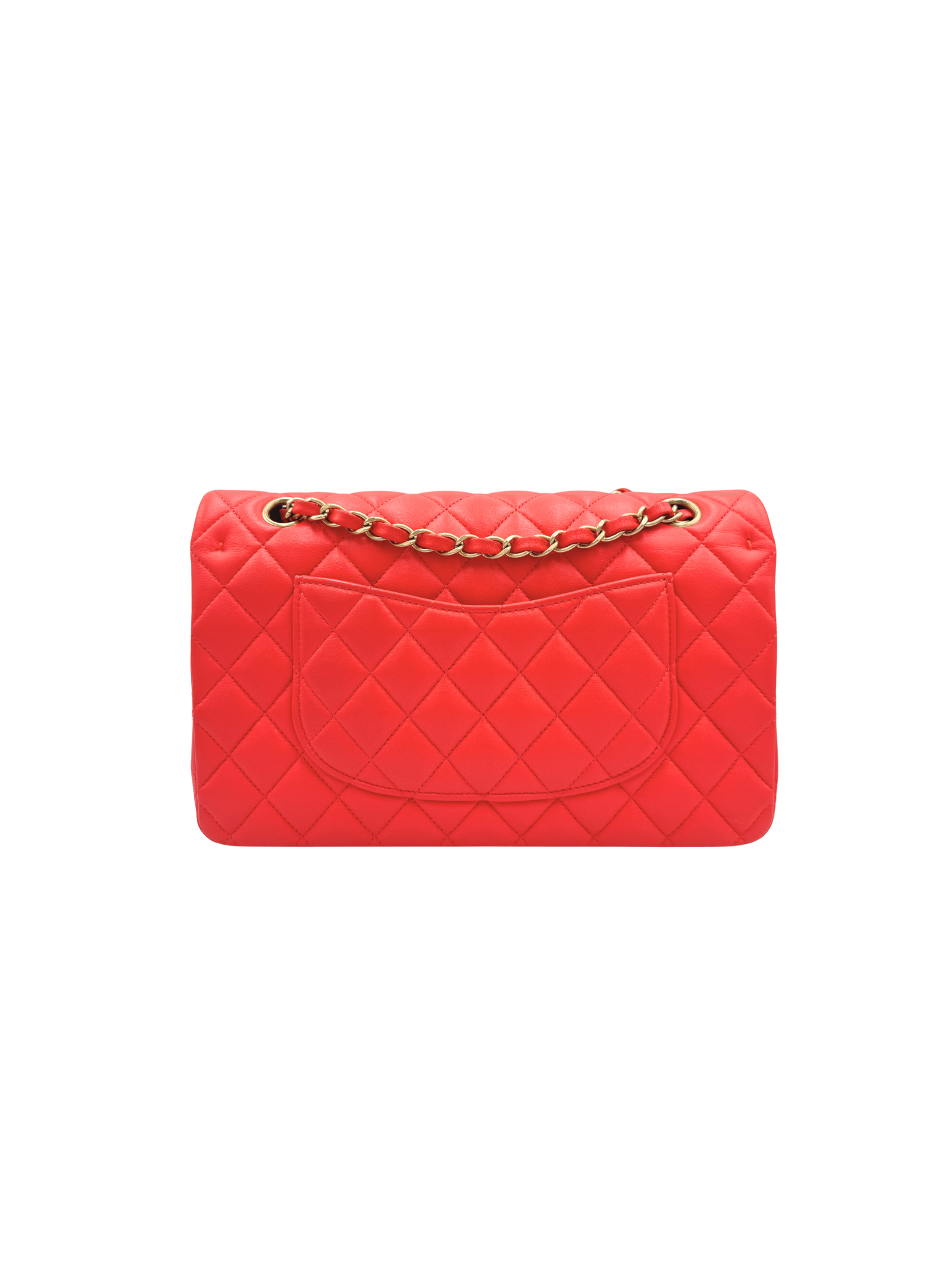 Quilted Medium Classic Double Flap Shoulder Bag in Red Lambskin Leather