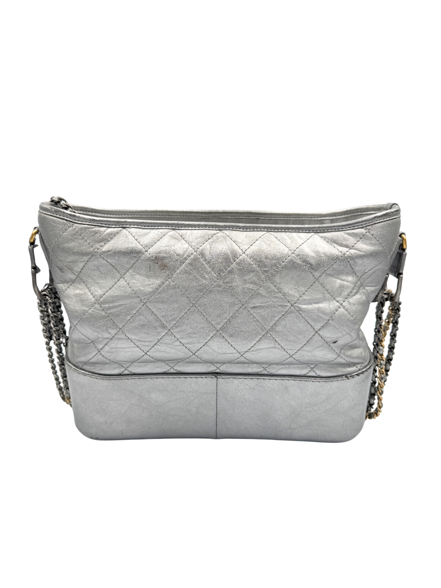 Medium Gabrielle Hobo Shoulder Bag in Aged Silver Calfskin Leather