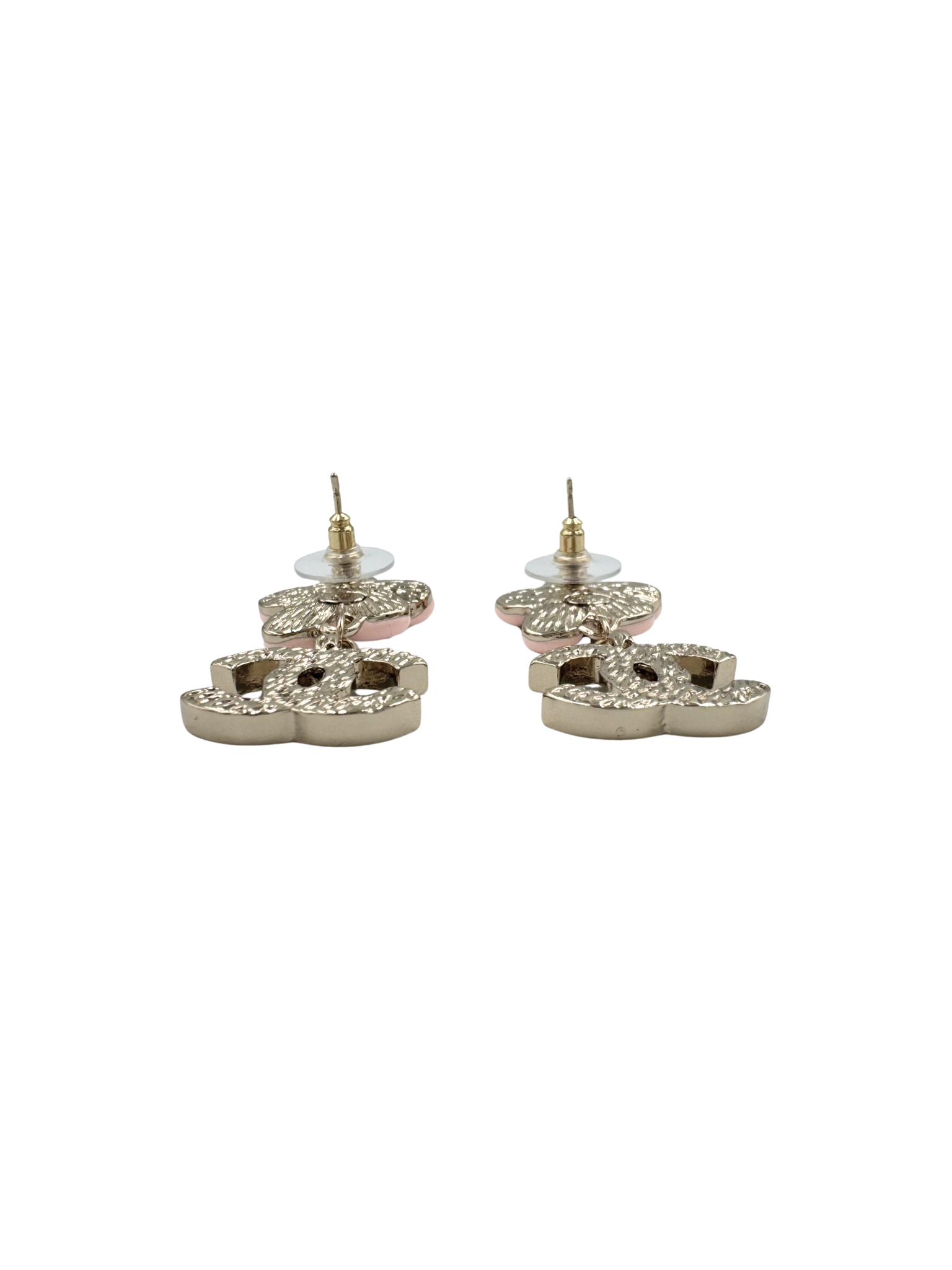 2023 Camellia Flower CC Drop Earrings in Silver Hardware
