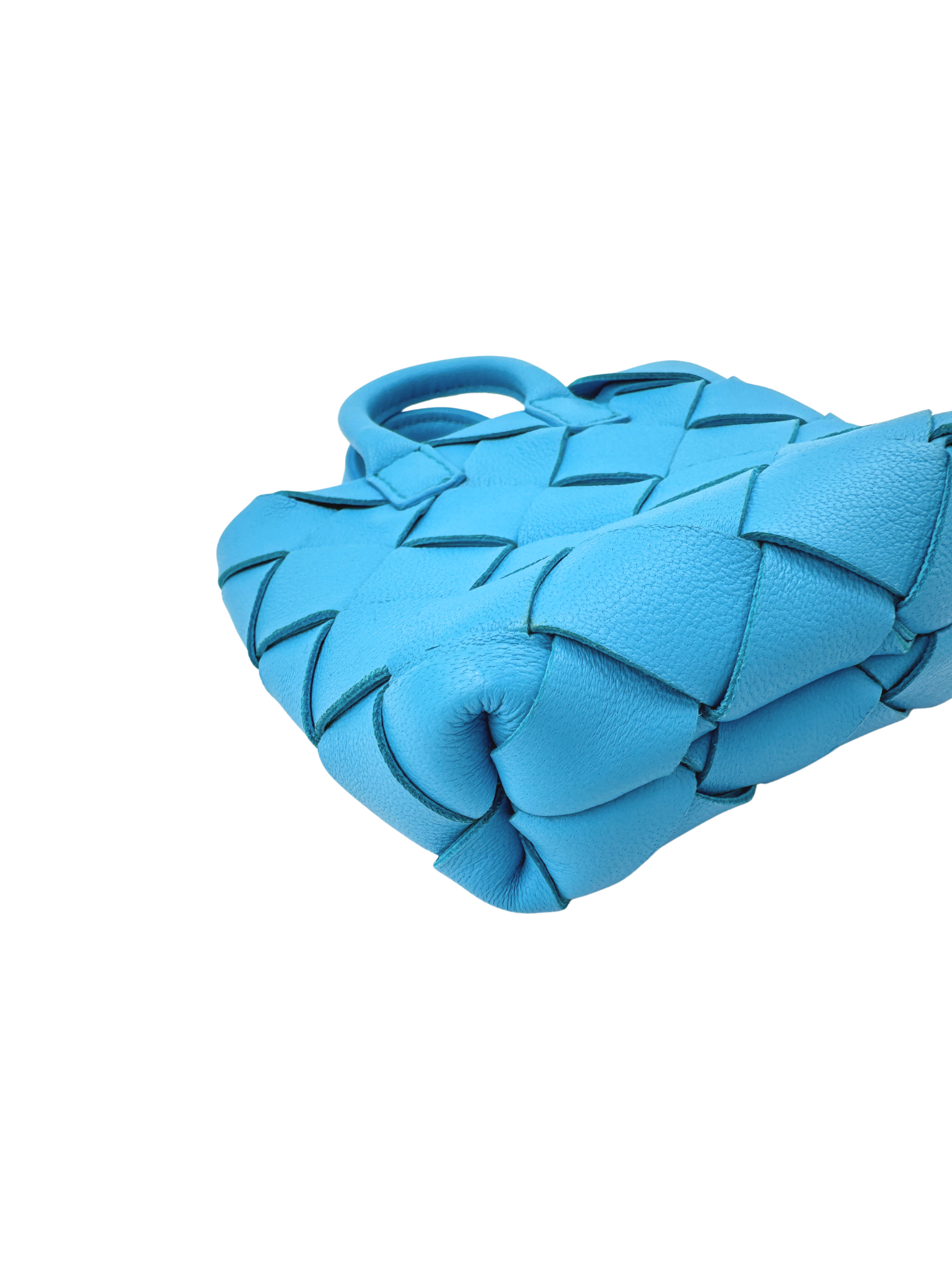 Mini Cabat Tote Bag Charm in Blue Intrecciato Woven Leather