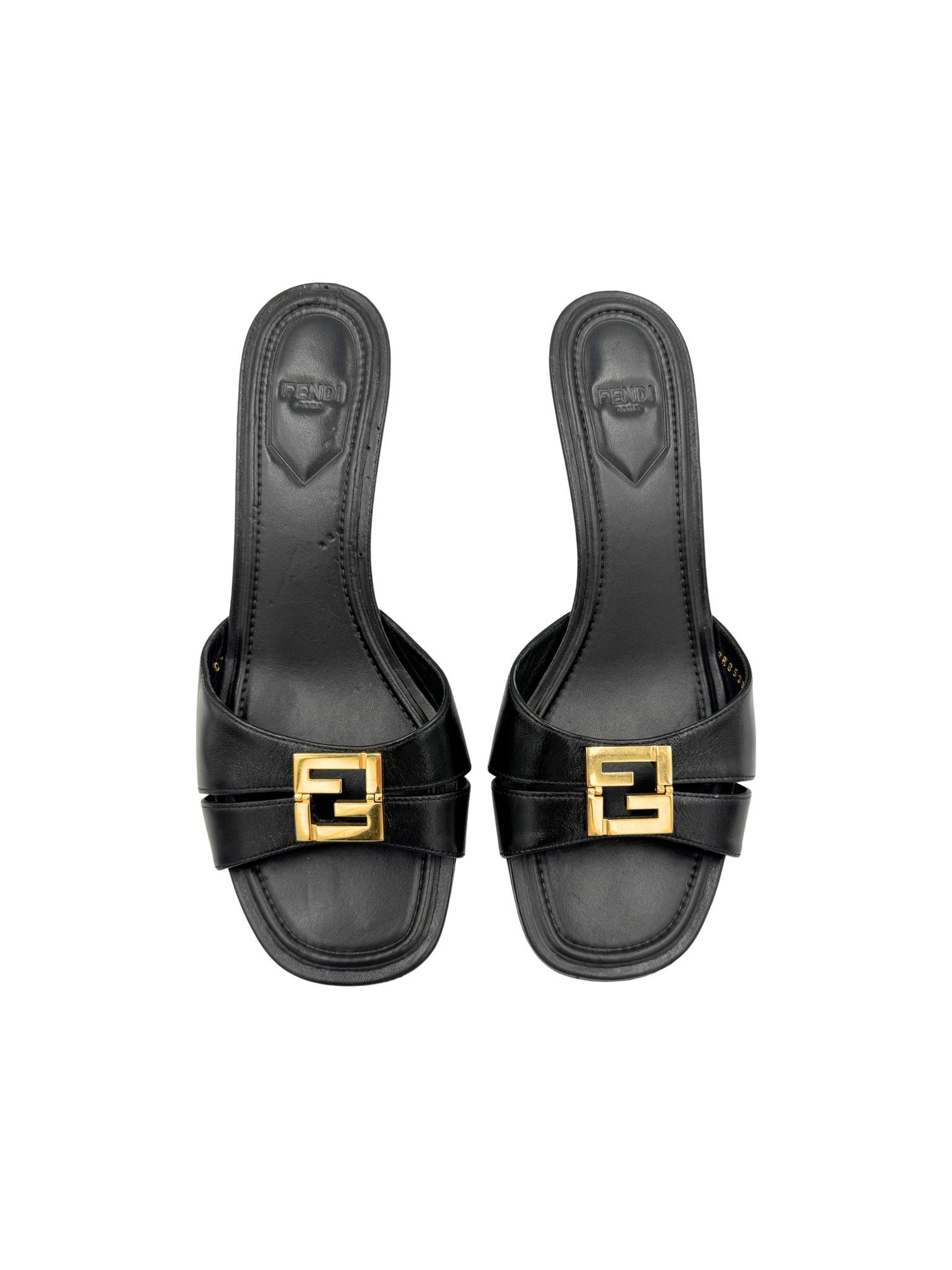 Size 39.5 FFold Heeled Mule Sandals in Black Leather