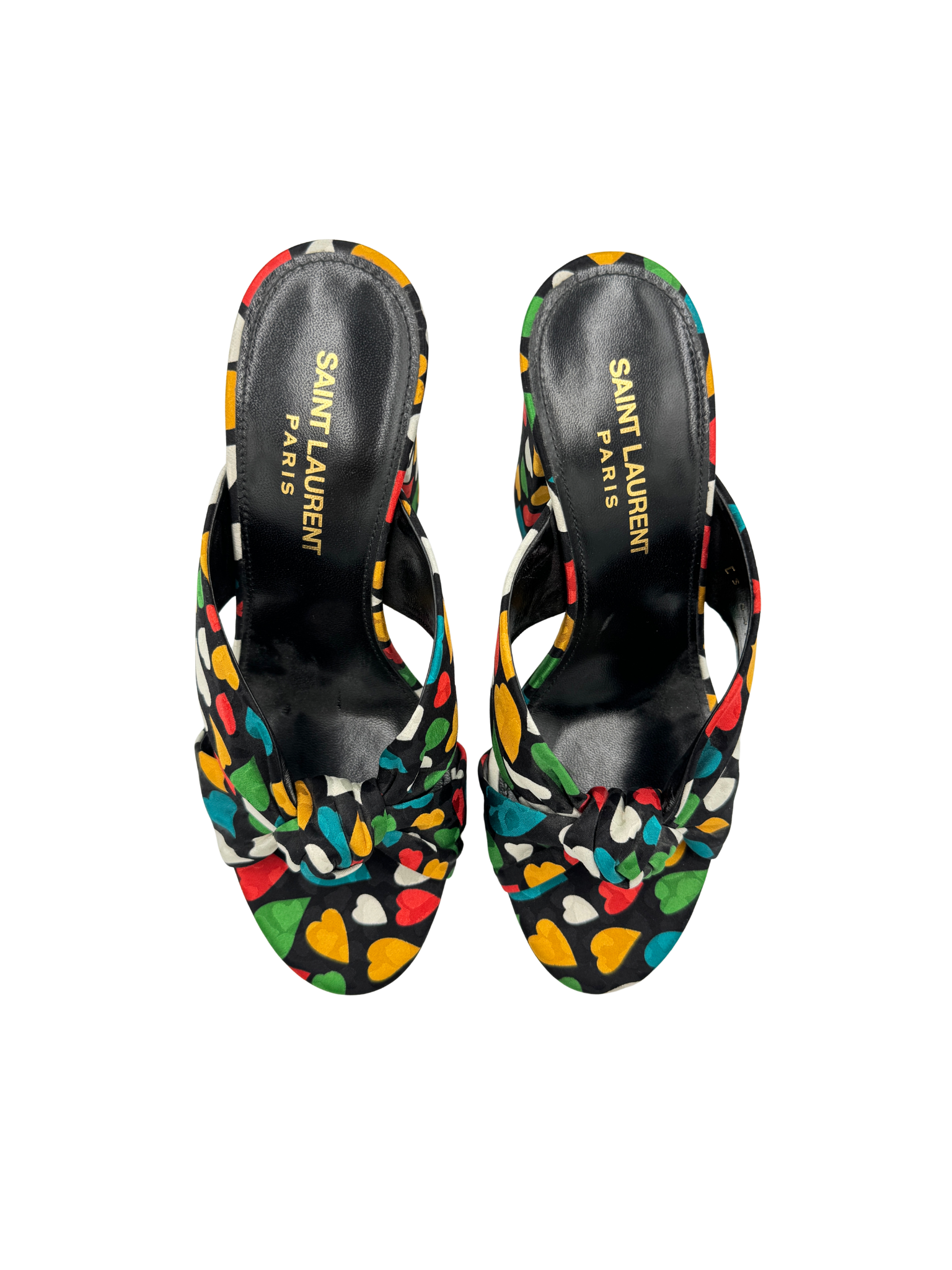 Size 36 Sweetheart Bianca Knot Mule Sandals in Black Multicolor Satin
