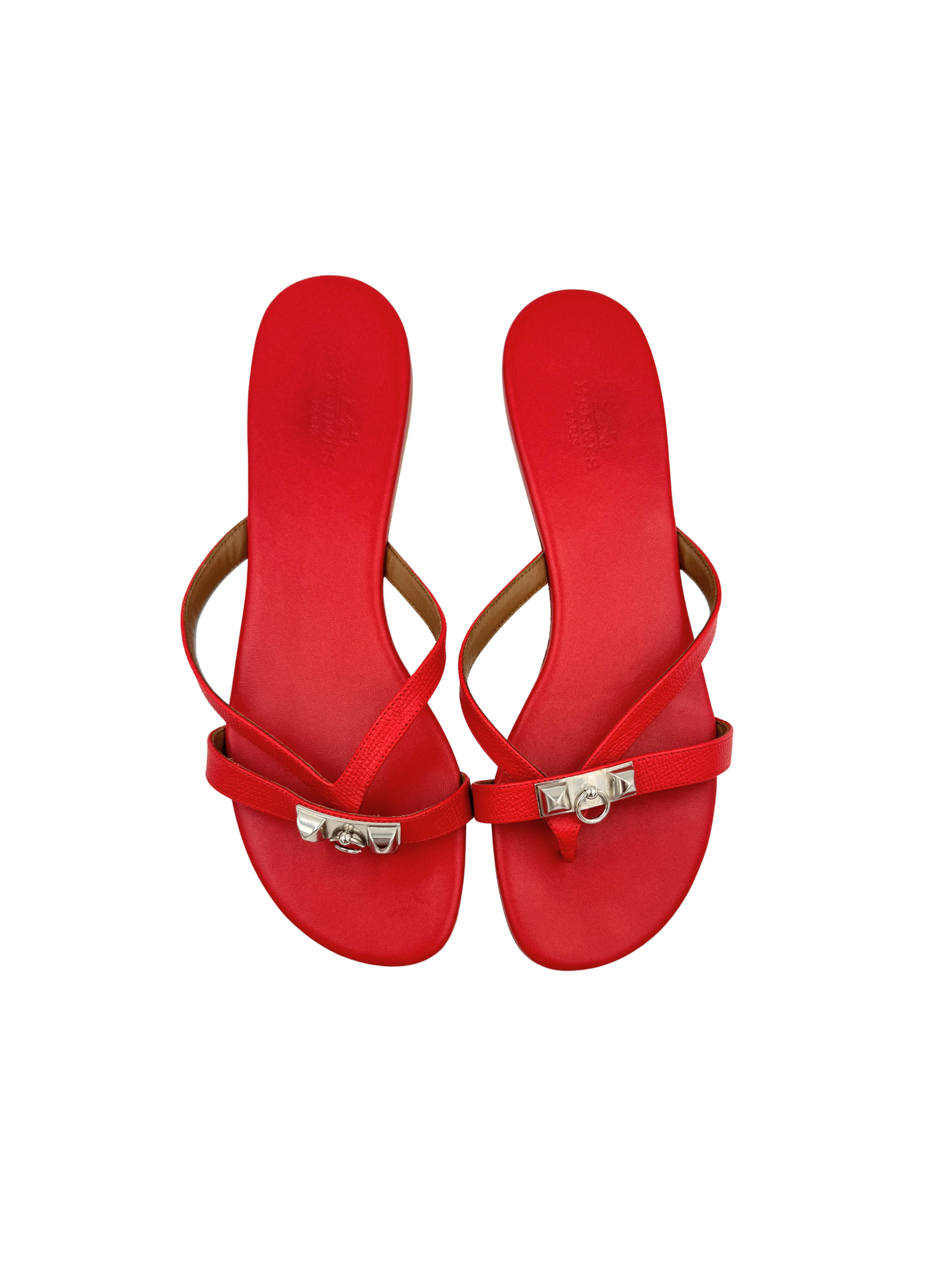 Size 37 Corfou Rivale Flat Thong Sandals in Red Leather
