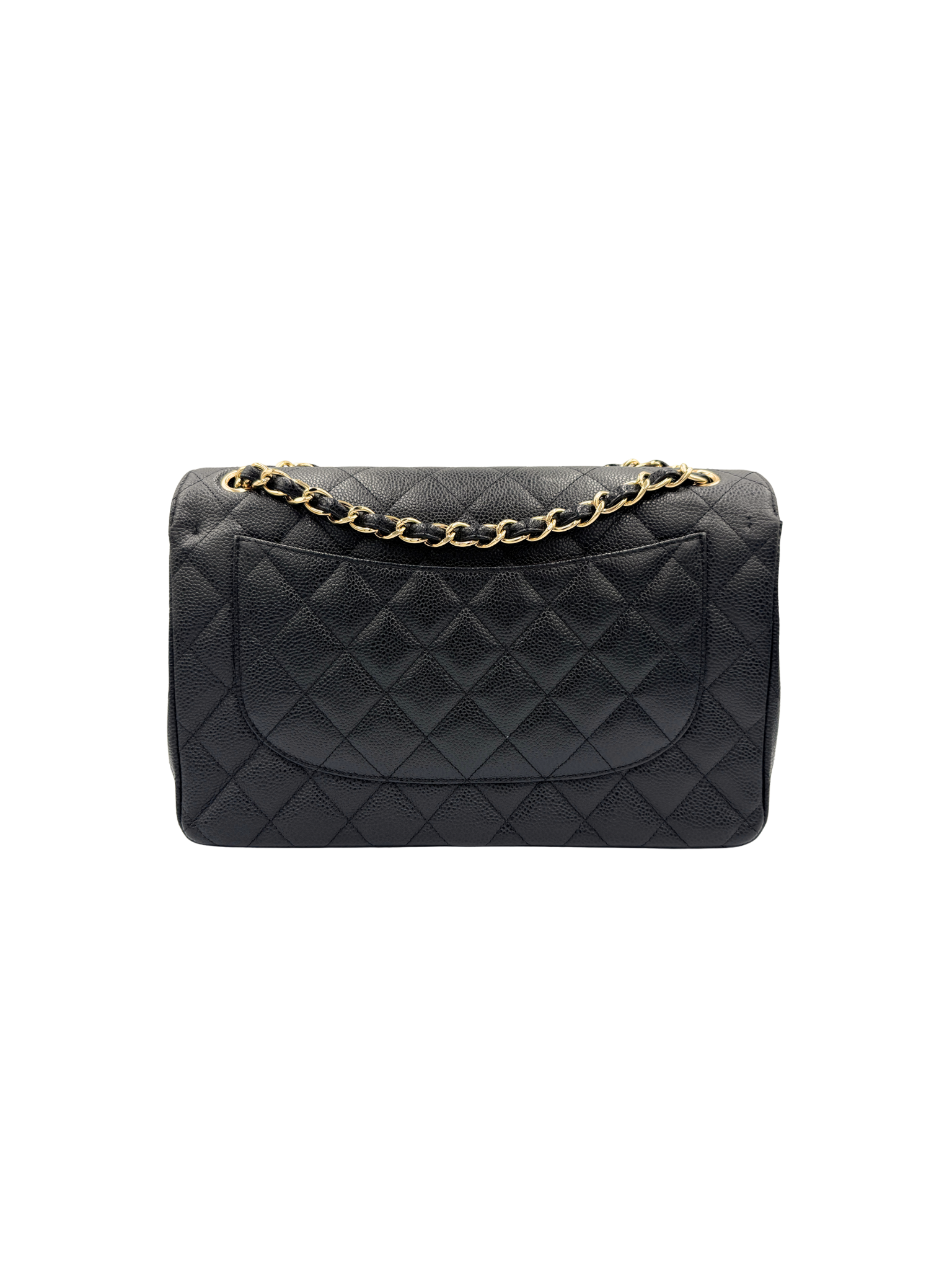 Quilted Jumbo Classic Double Flap Shoulder Bag in Black Caviar Leather