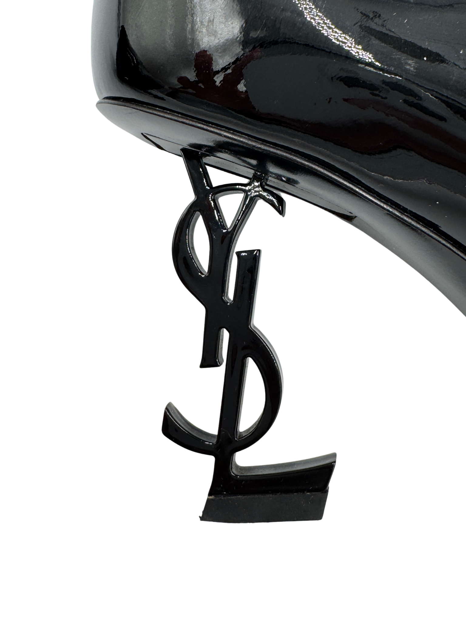 Size 36 Opyum YSL Logo Pointed Toe Pumps in Black Patent Leather