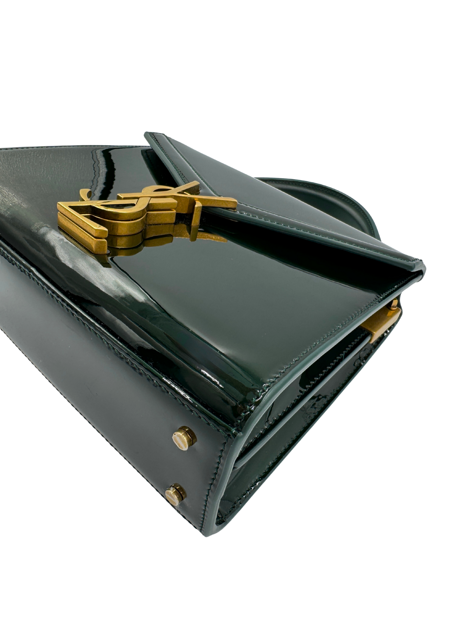 2025 Mini Cassandra Top Handle Shoulder Bag in Fir Leaf Green Patent Leather