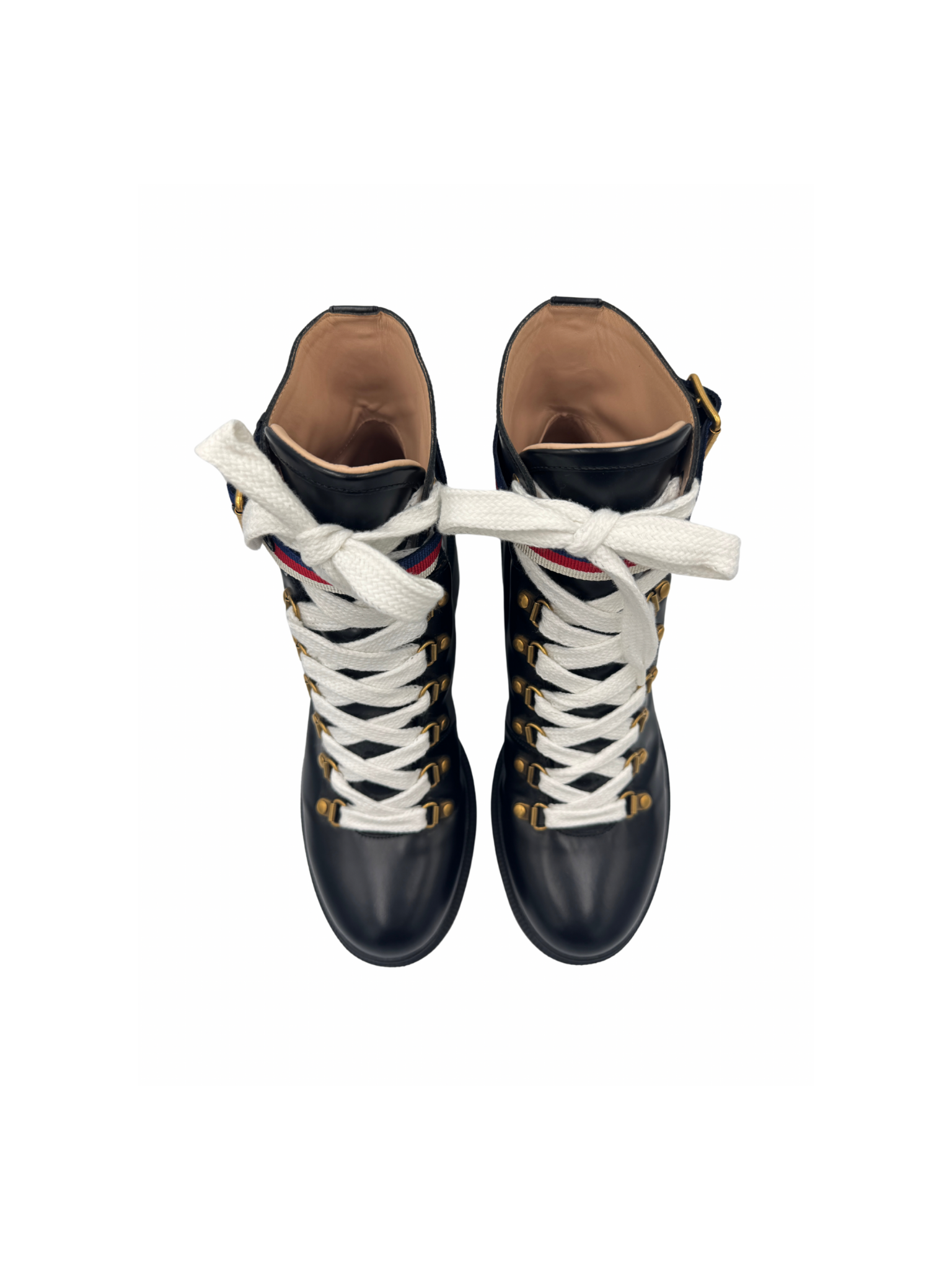 Size 40 Sylvie Web Lace-Up Combat Boots in Black Smooth Leather
