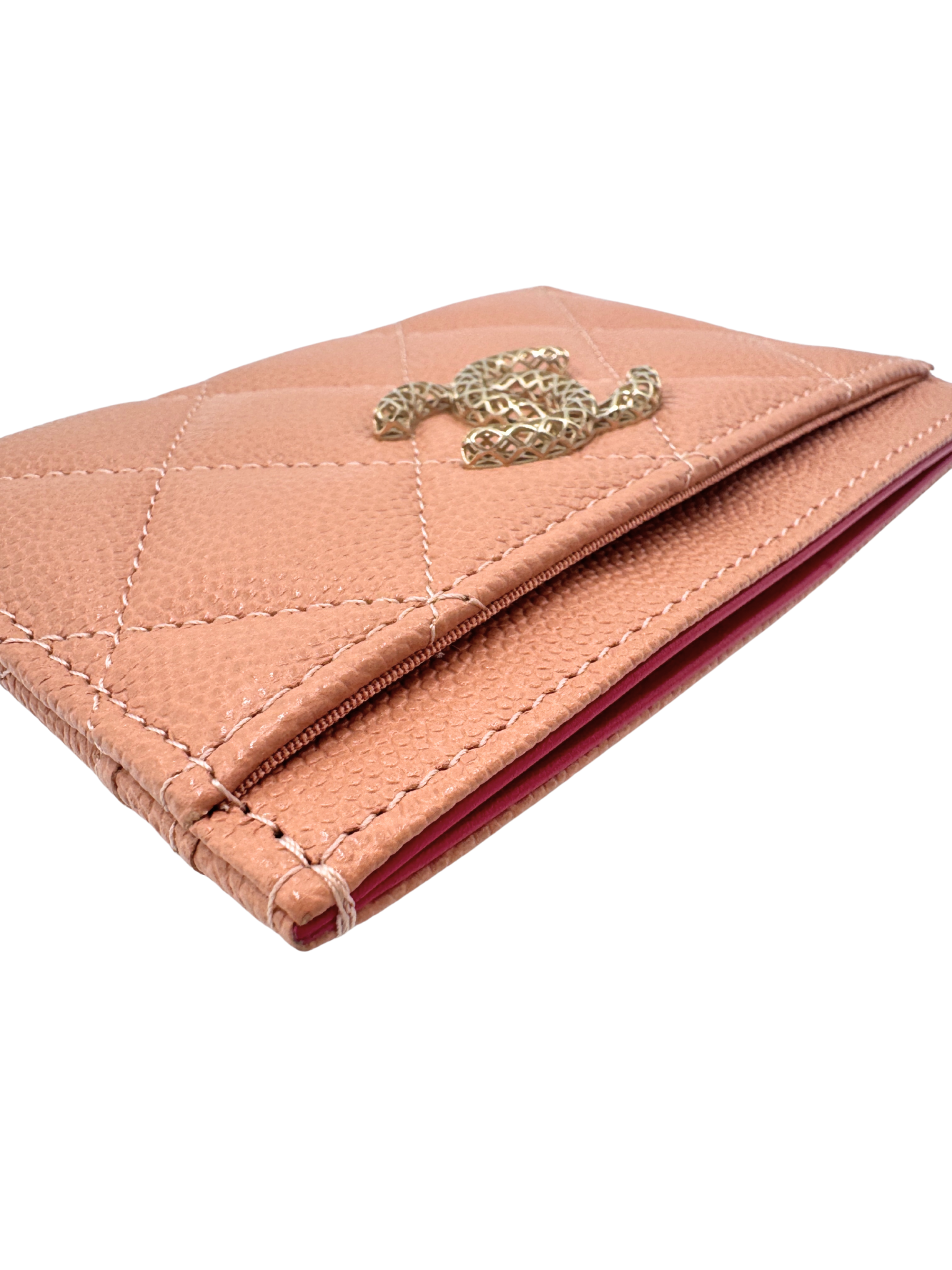 Quilted Classic CC Card Holder Wallet in Blush Nude Caviar Leather