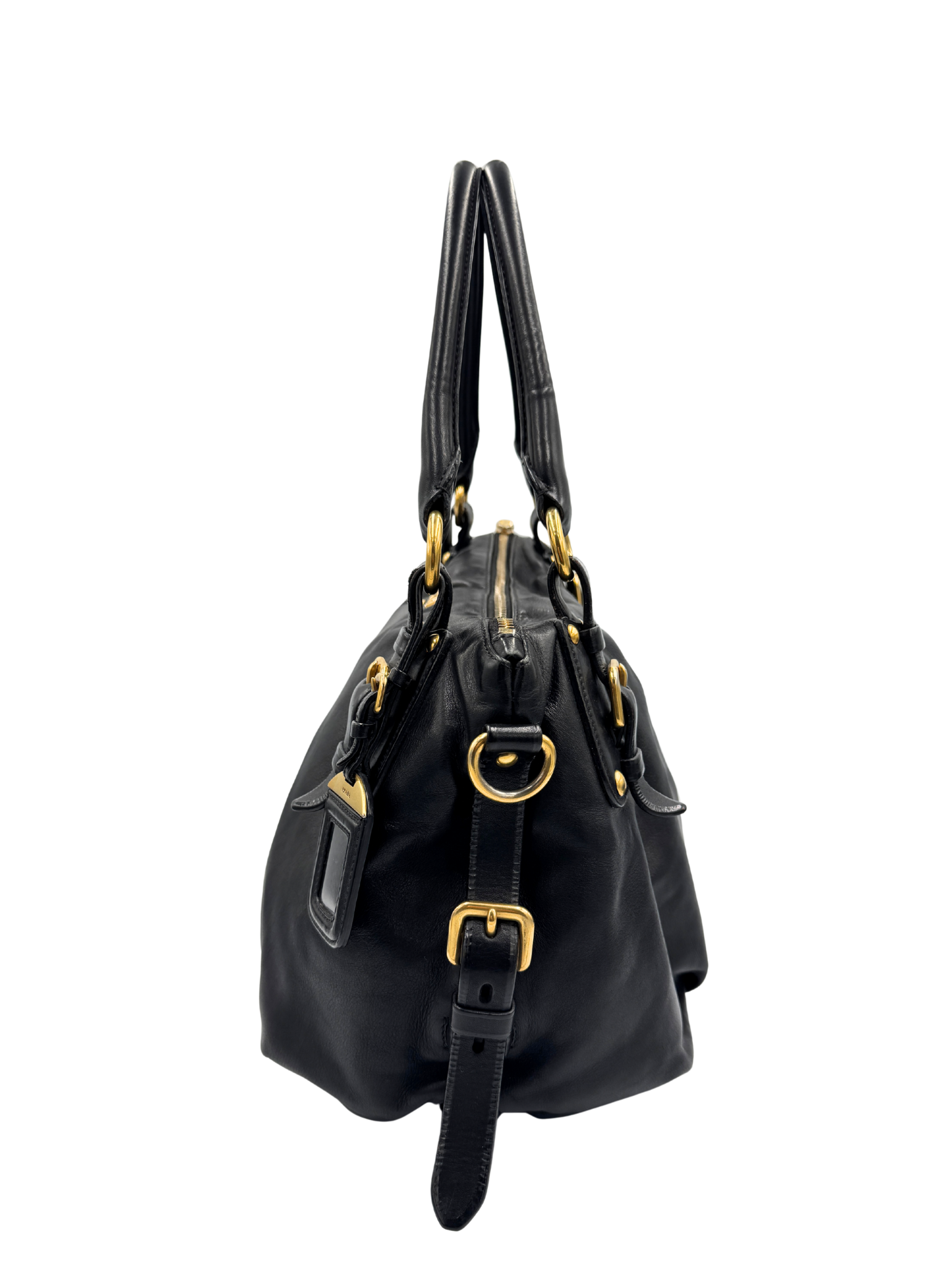 Vintage Hobo Satchel Bag with Crossbody Strap in Black Leather