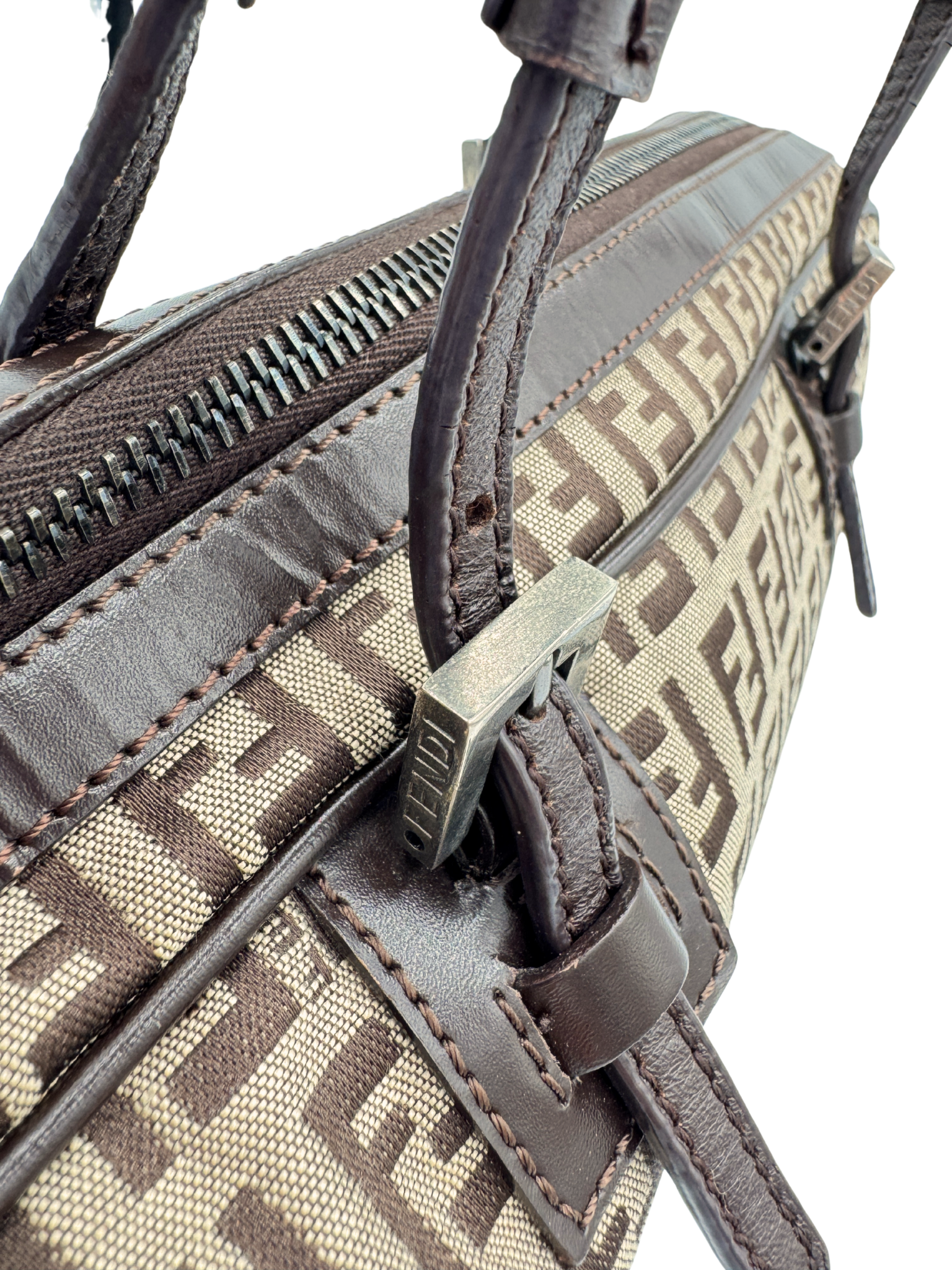 Vintage FF Zucchino Bauletto Shoulder Bag in Brown Monogram Logo Jacquard Fabric