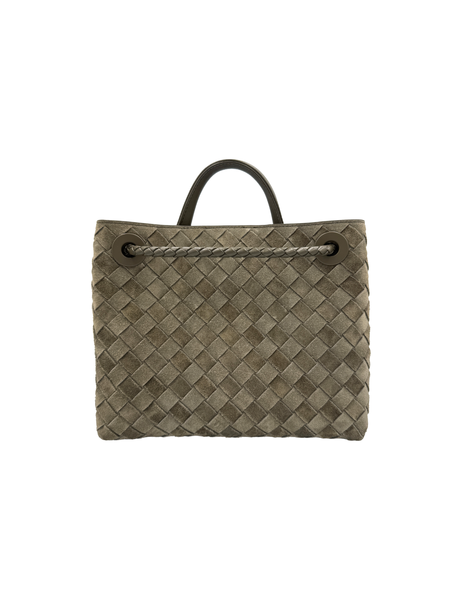 Small Andiamo Top Handle Shoulder Bag in Cypress Green Intrecciato Suede