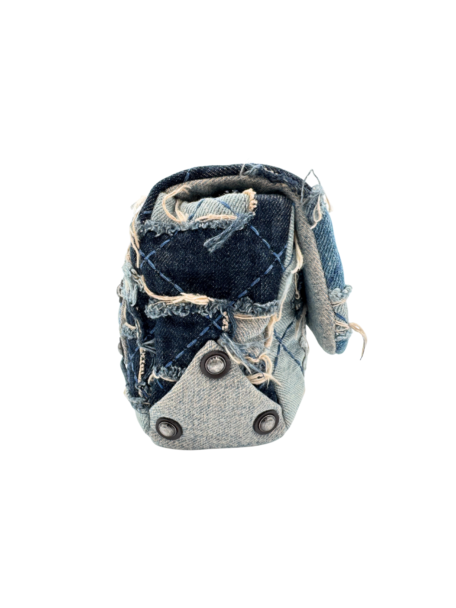Paris Dallas Collection East-West Classic Flap Shoulder Bag in Patchwork Denim