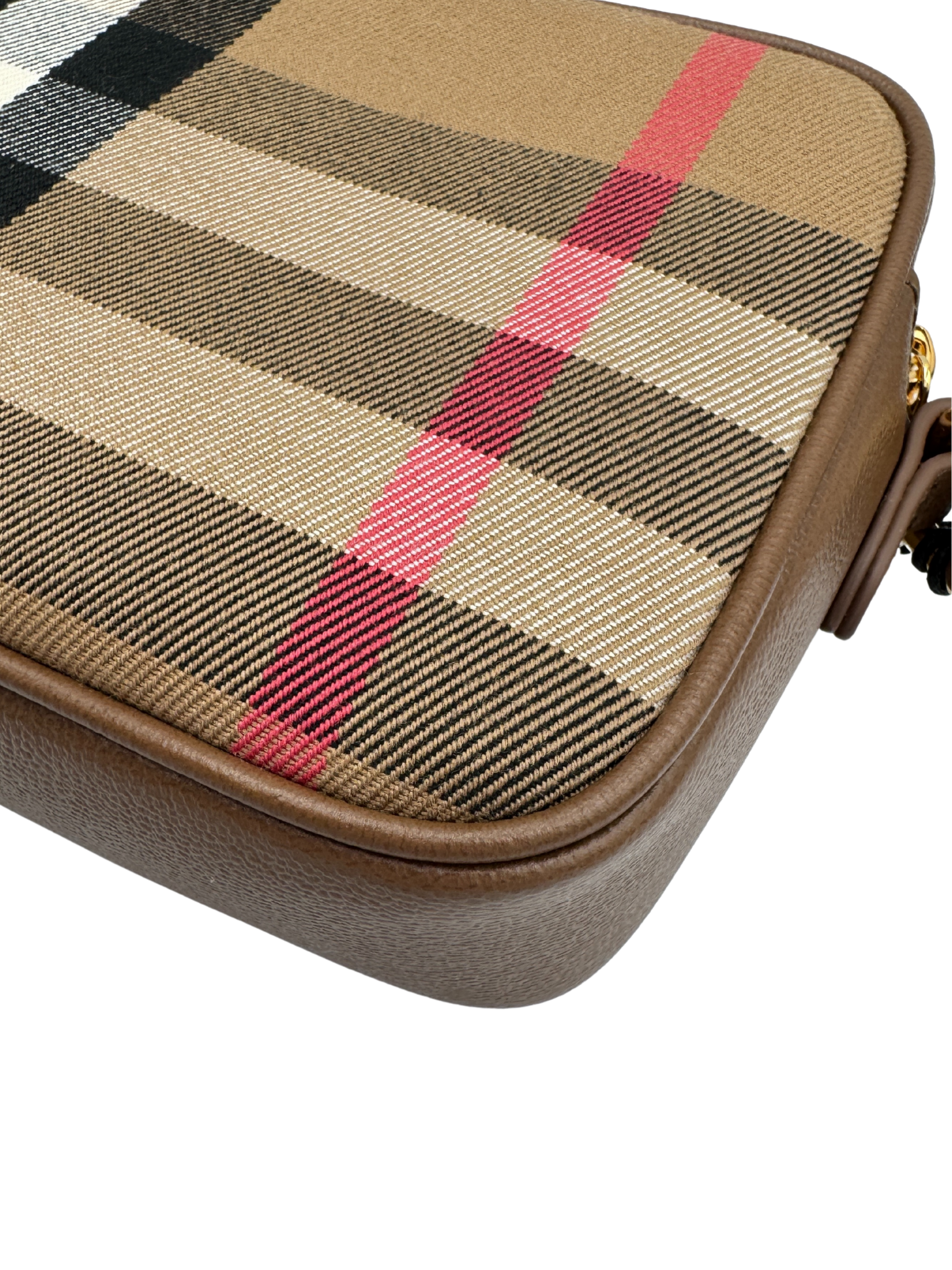 Crossbody Camera Bag in House Check Canvas & Tan Leather