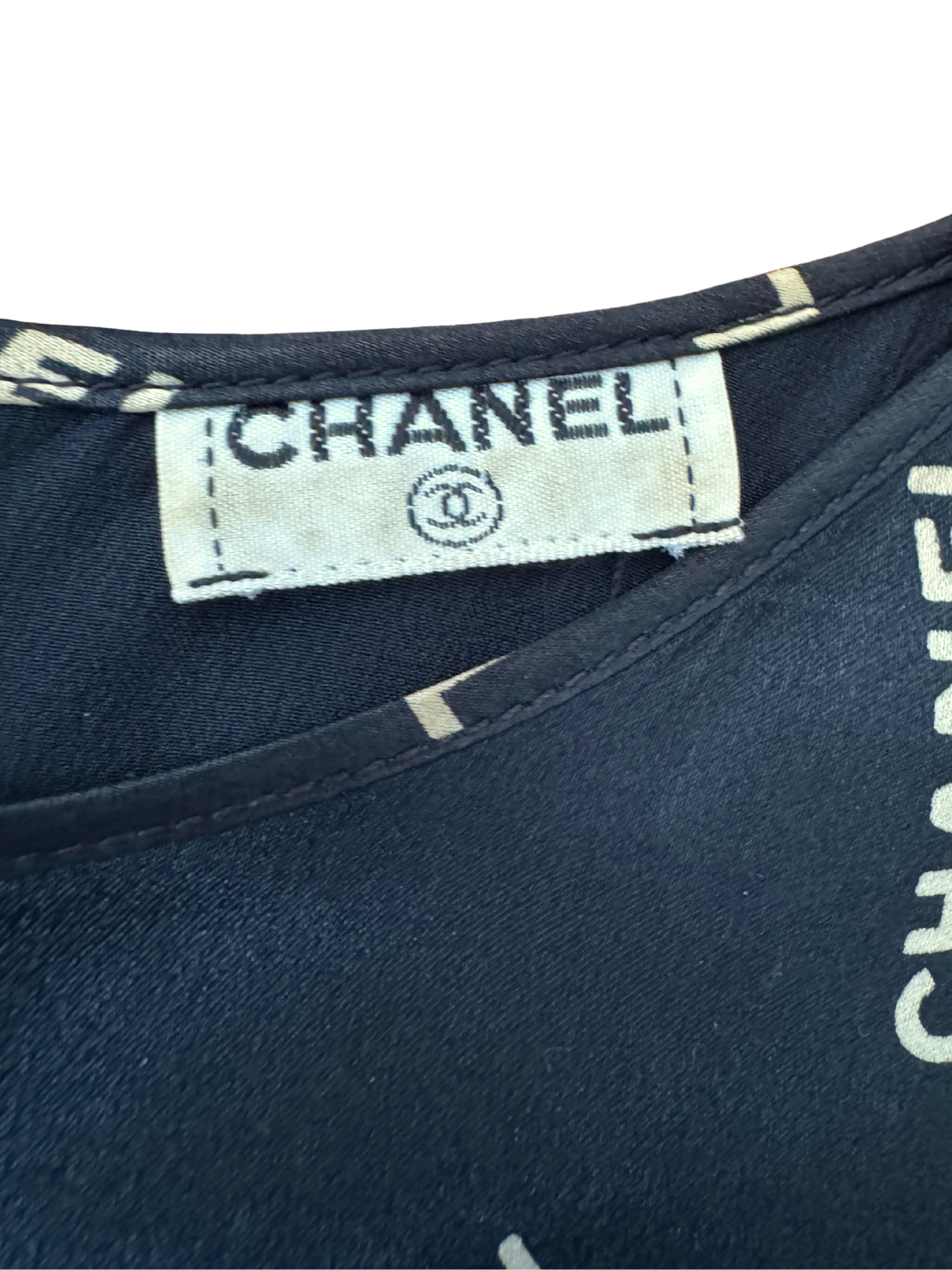 Size L - XL Vintage Logo Printed Sleeveless Tank Top in Black and White Silk