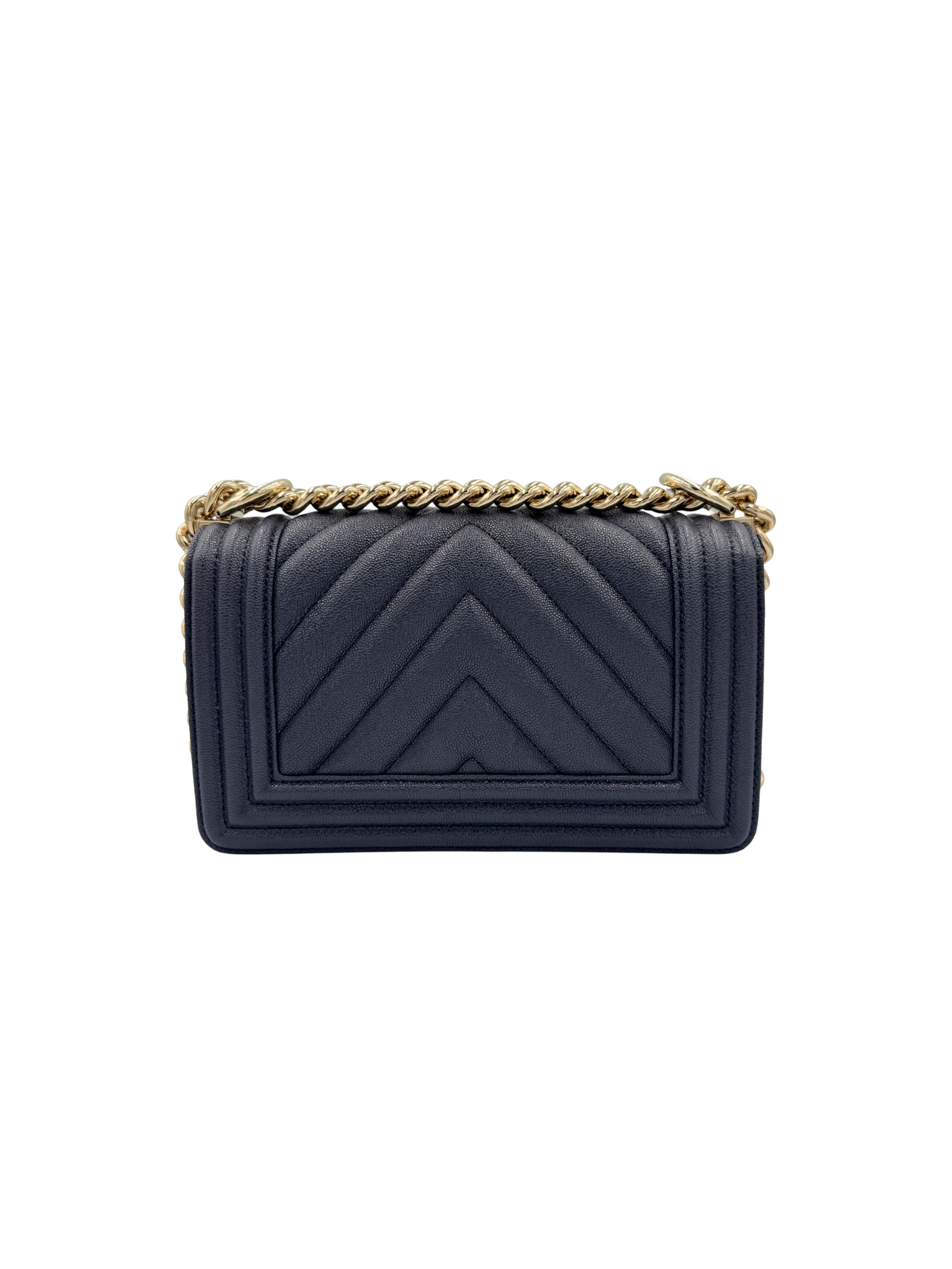 2020 Small Chevron Boy Bag in Navy Blue Caviar Leather