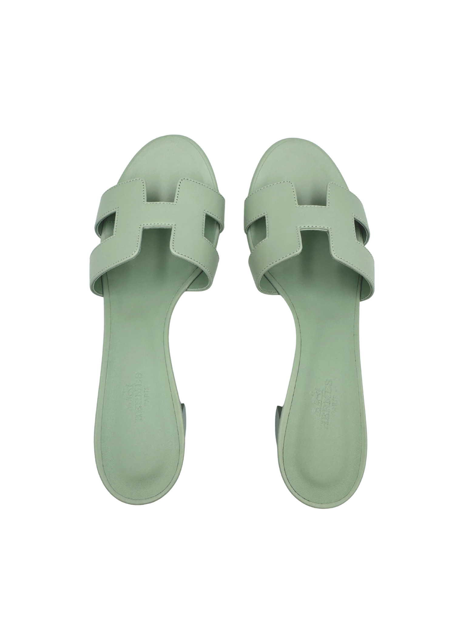 Size 37.5 Hermes Oasis Sandals in Vert D'Eau Smooth Calfskin Leather