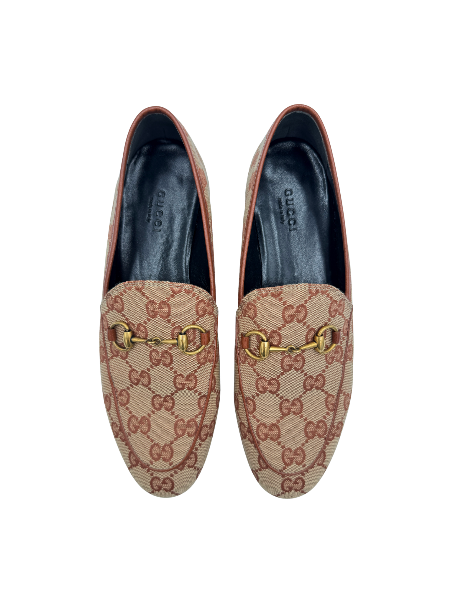 Size 37.5 Jordaan GG Supreme Horsebit Loafers in Beige & Brick Red Ruggine Rust Monogram Canvas