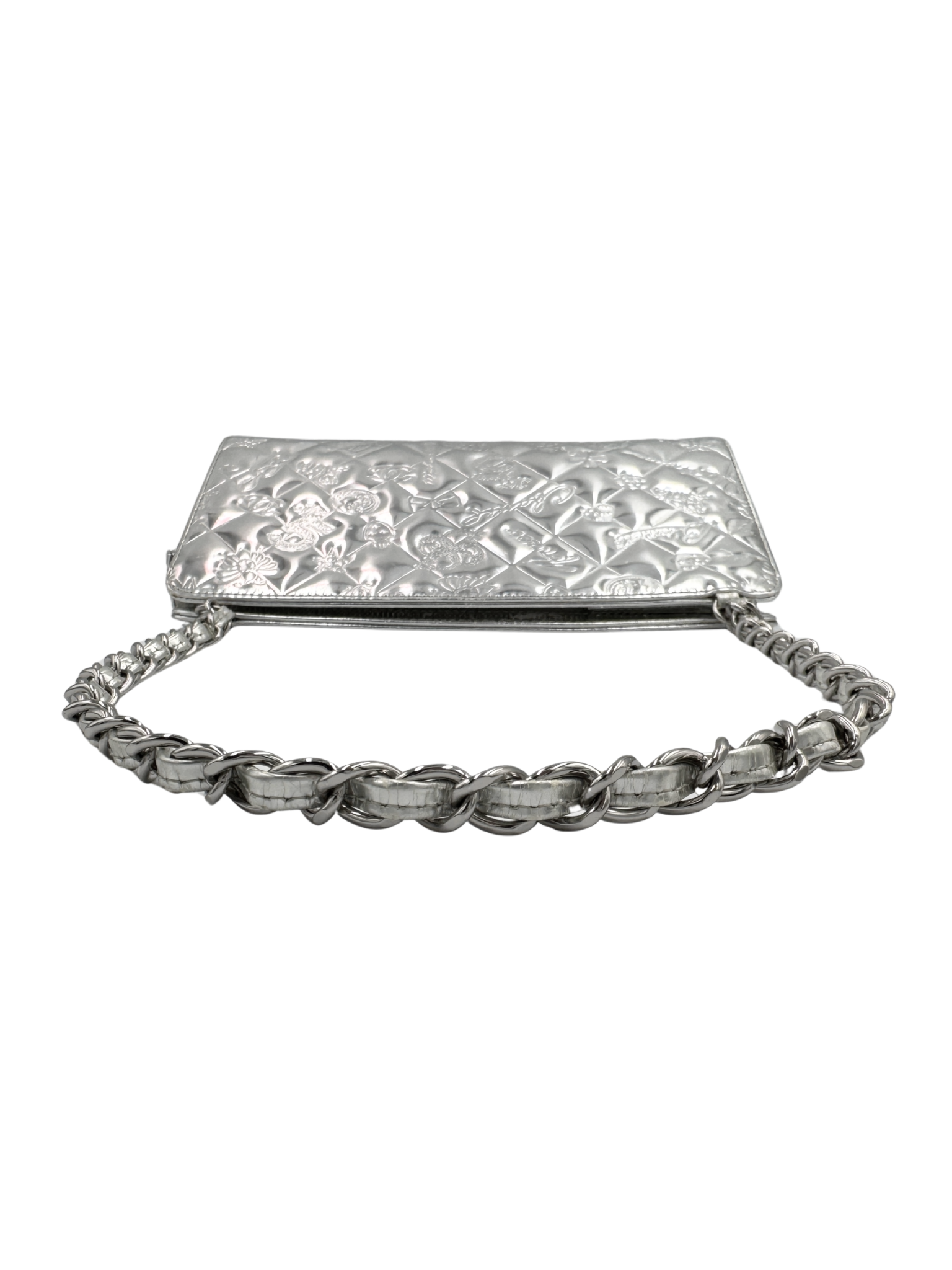 Vintage Lucky Symbols Shoulder Bag in Silver Leather