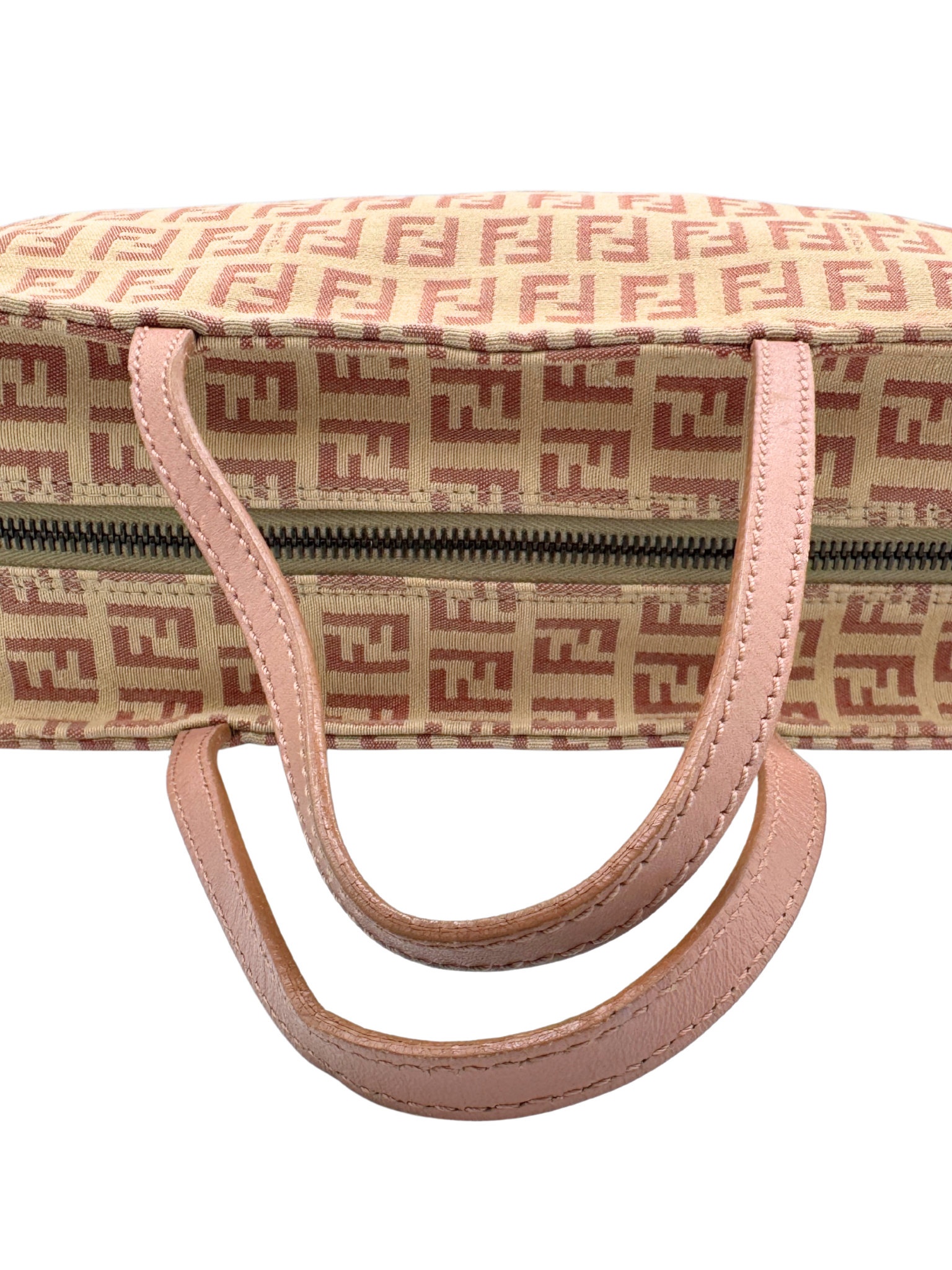 Fendi FF Monogram East-West Bauletto Bag in Pink and Ivory Canvas
