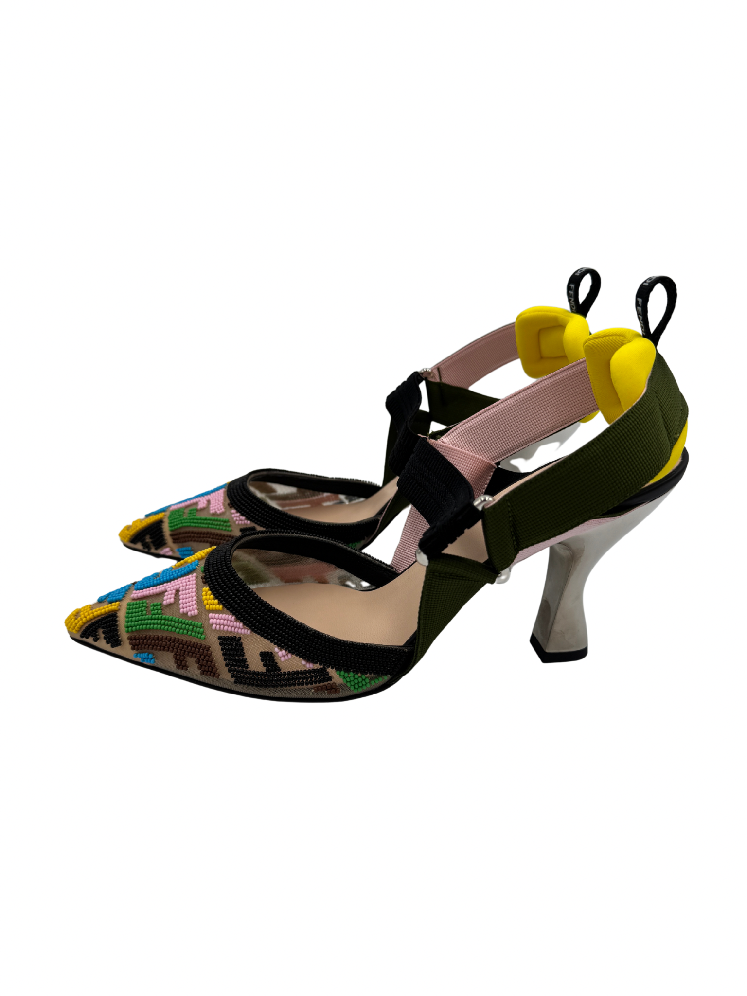 Size 39.5 FF Colibri Slingback Pumps in Multicolor Beaded Mesh