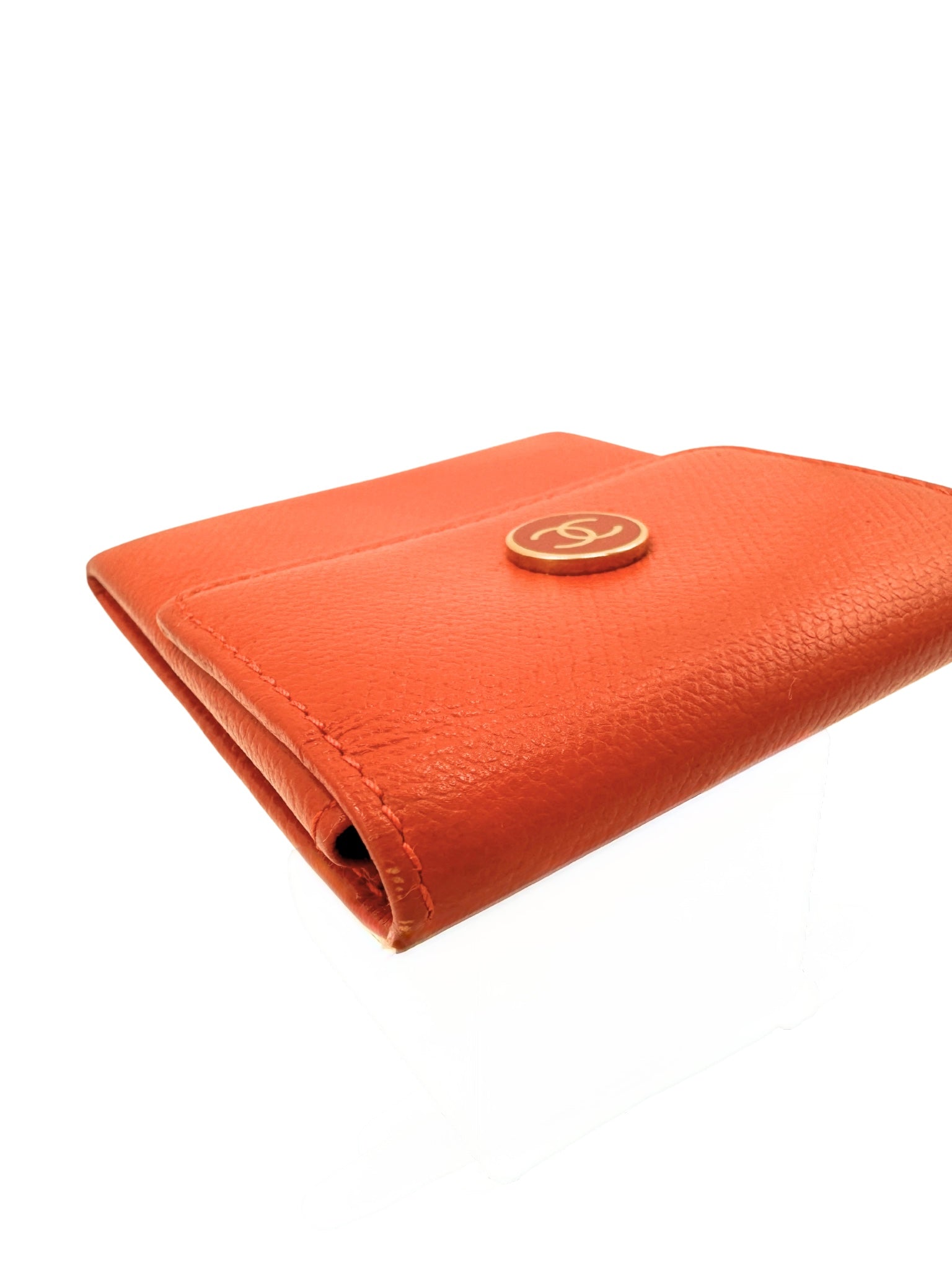 Vintage CC Compact Wallet in Orange Calfskin Leather