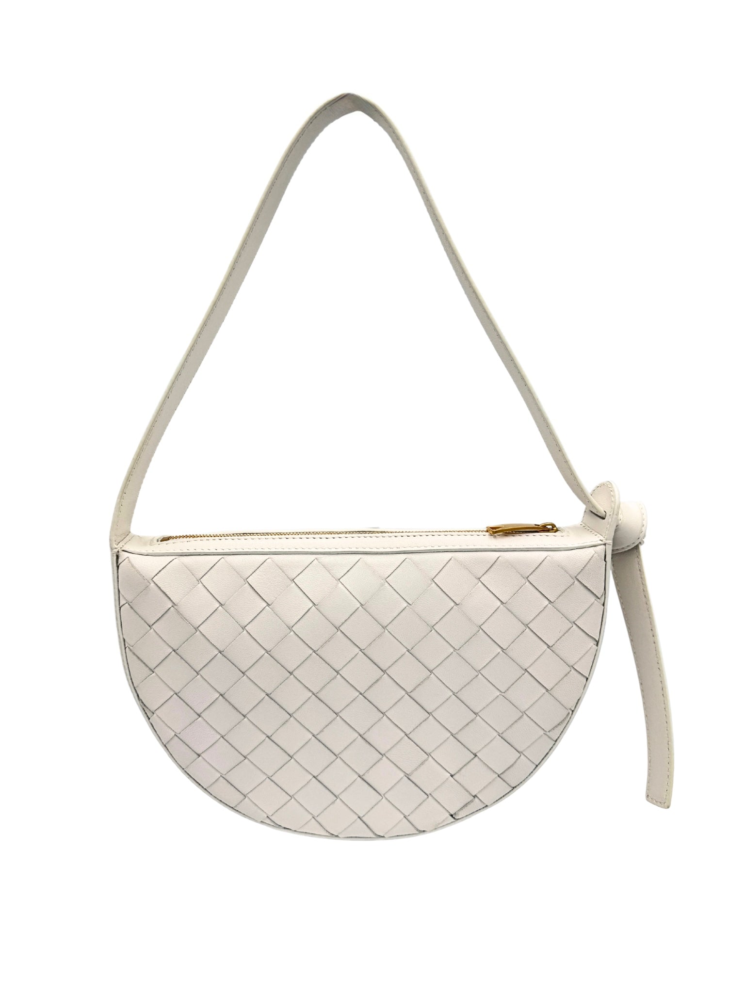 Mini Sunrise Shoulder Bag in White Intrecciato Leather