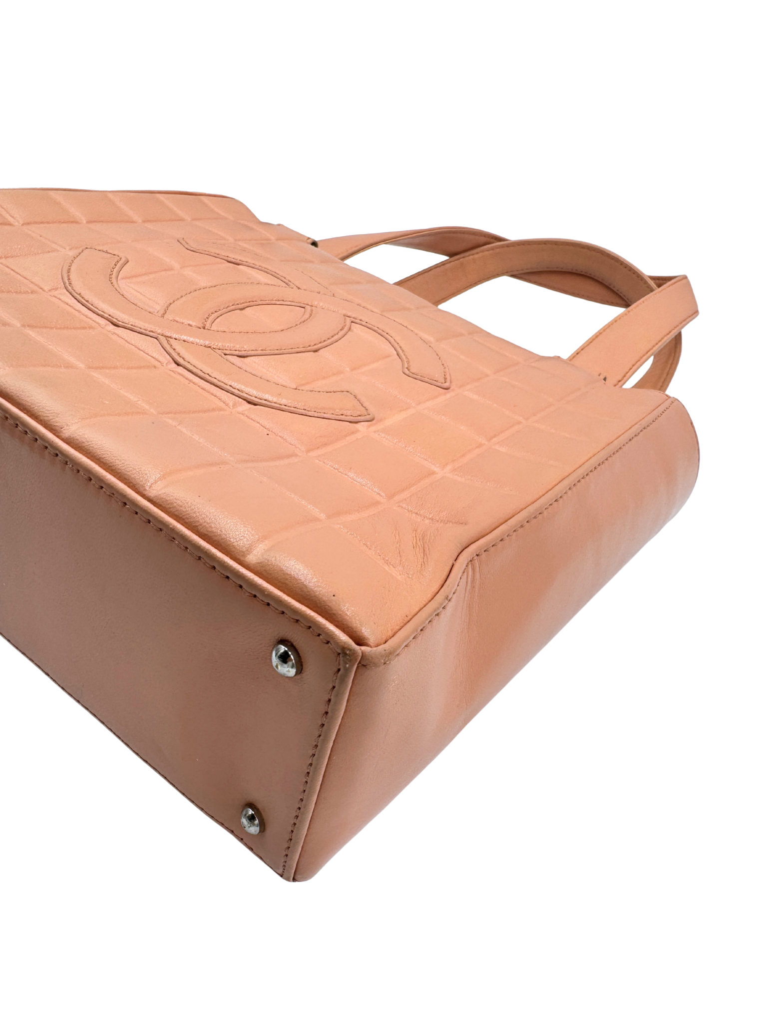 Vintage Chocolate Bar Shopping Tote Bag in Blush Nude Lambskin Leather
