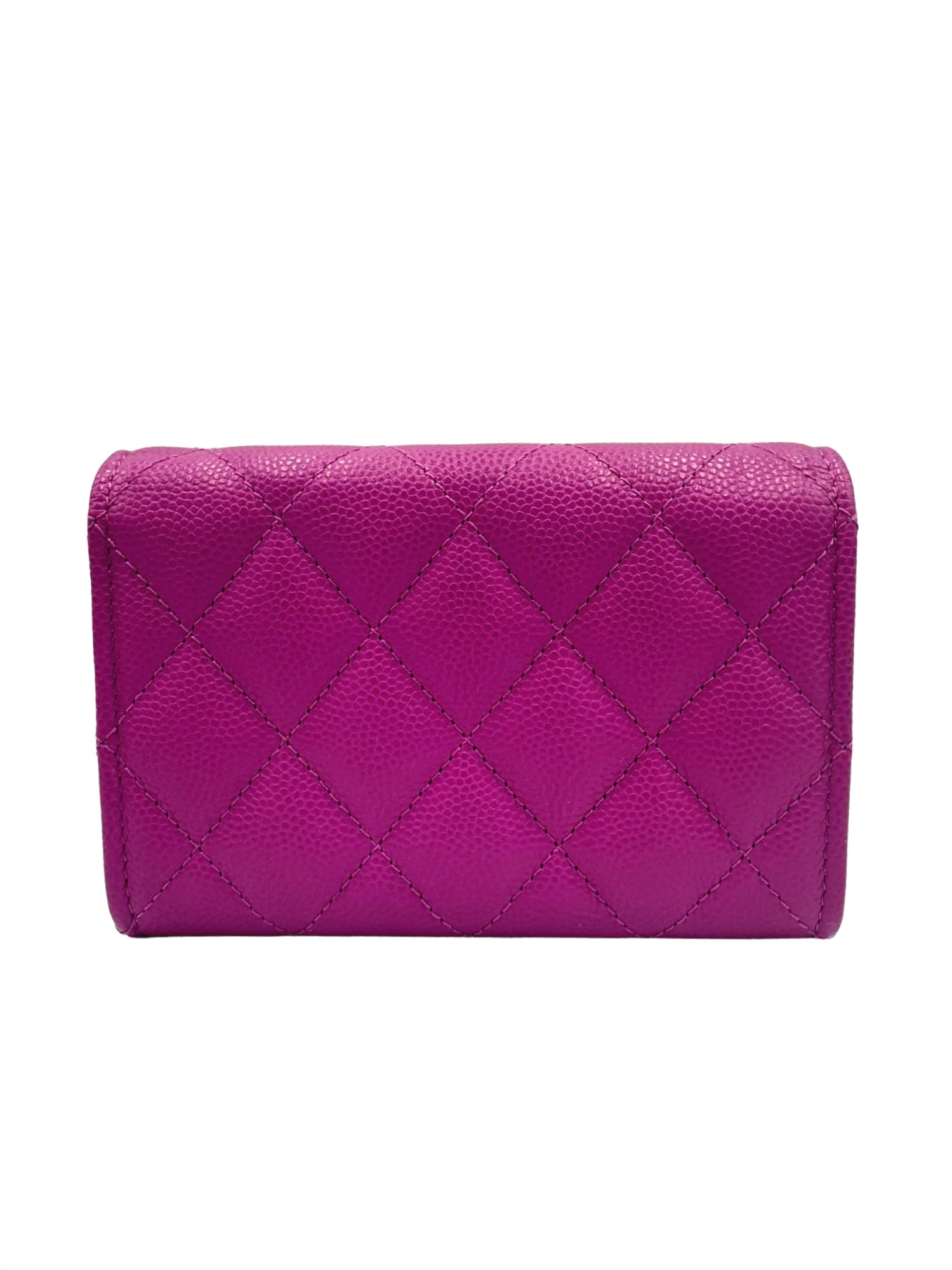 Classic Flap Card Holder Wallet in Fuchsia Caviar Leather