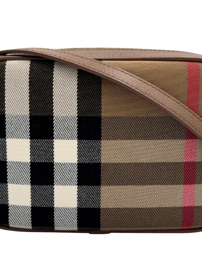 Crossbody Camera Bag in House Check Canvas & Tan Leather