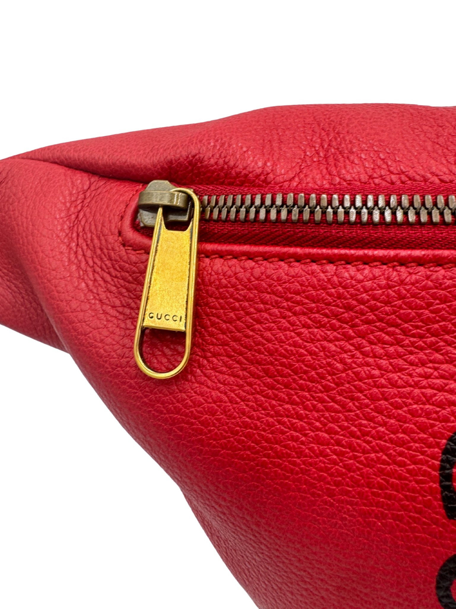 Interlocking GG Web Belt Bag in Red Grained Leather