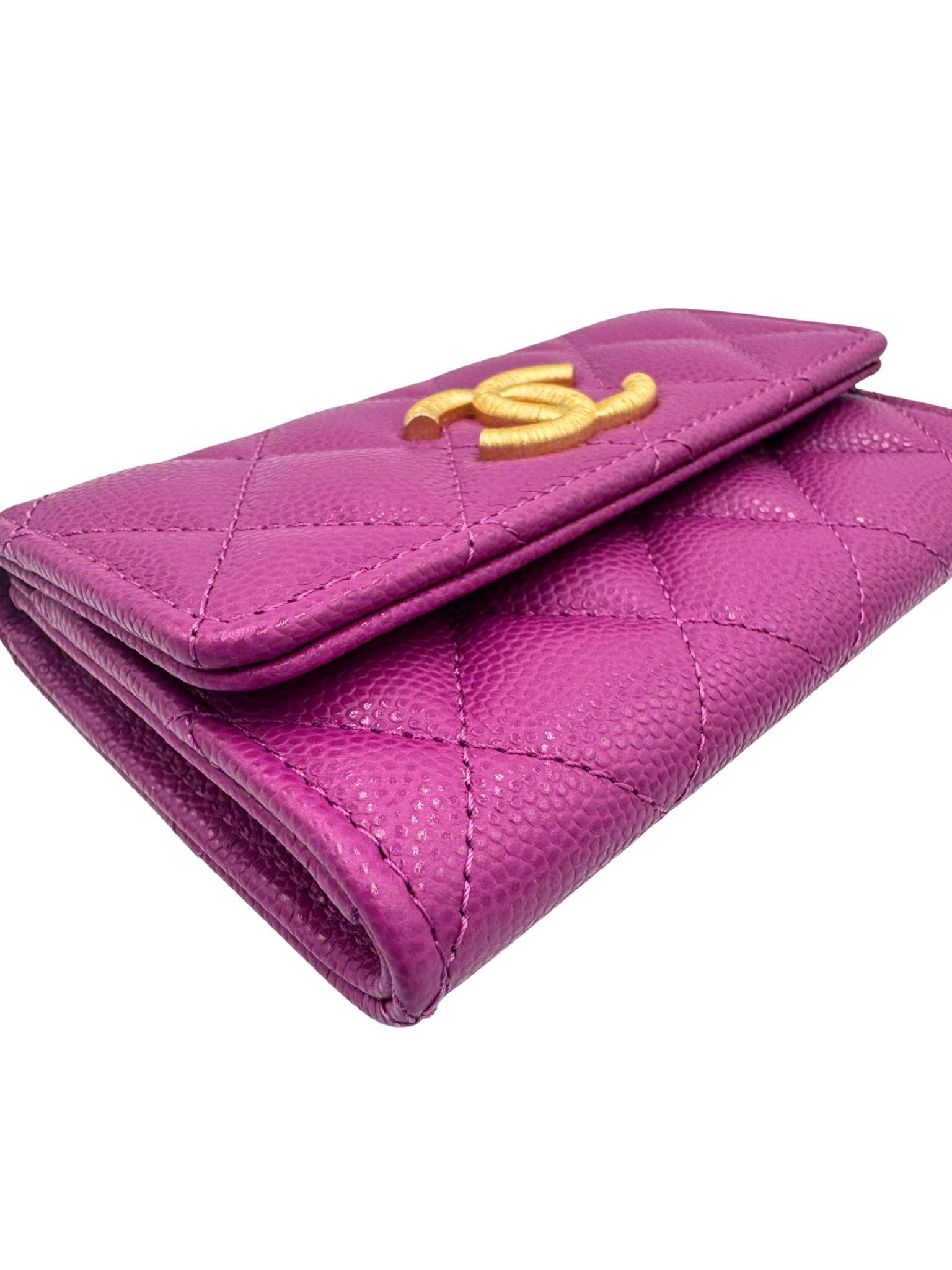 Classic Flap Card Holder Wallet in Fuchsia Caviar Leather