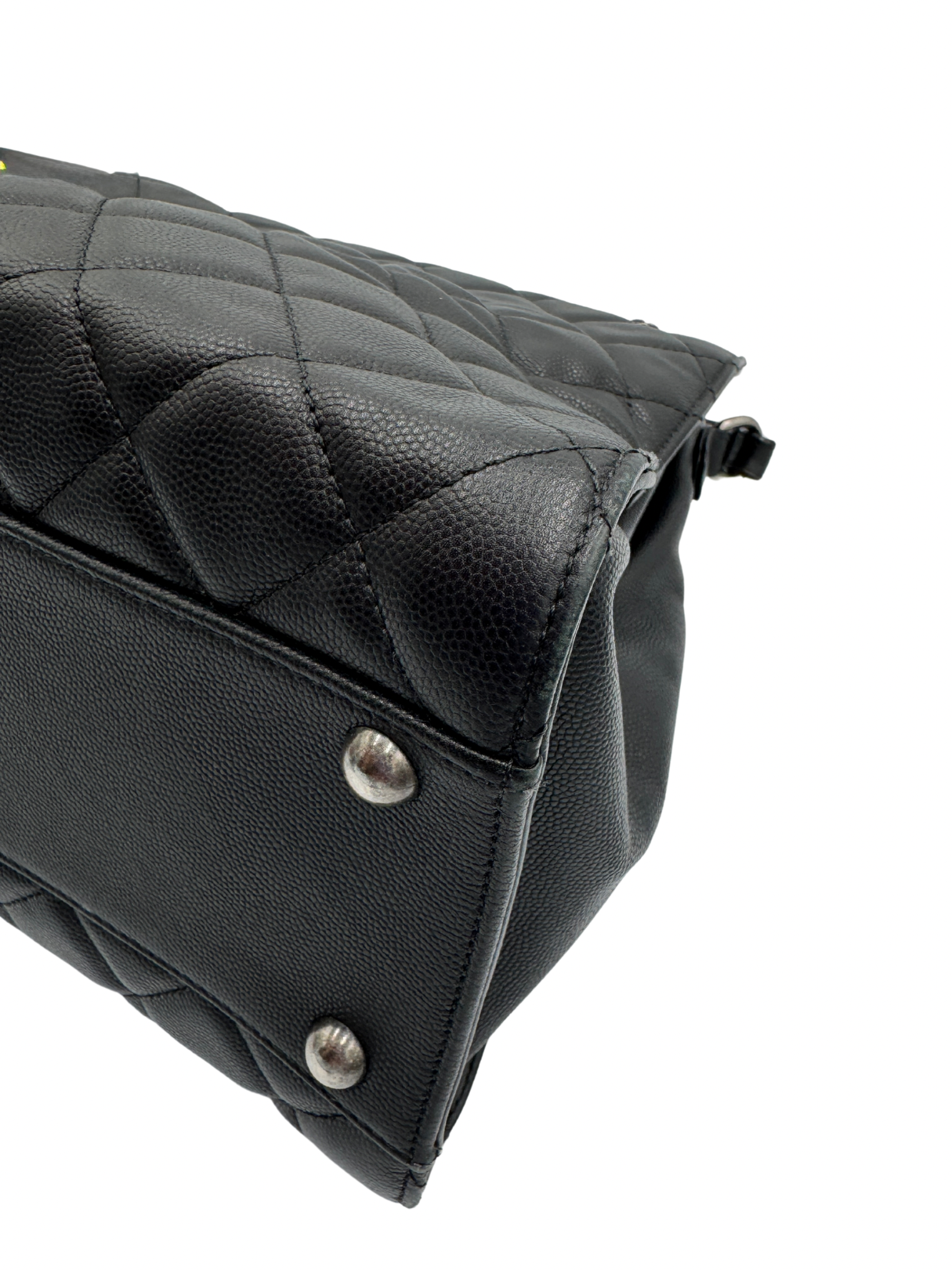 Medium Accordion Top Handle CC Bucket Bag in Black Caviar Leather