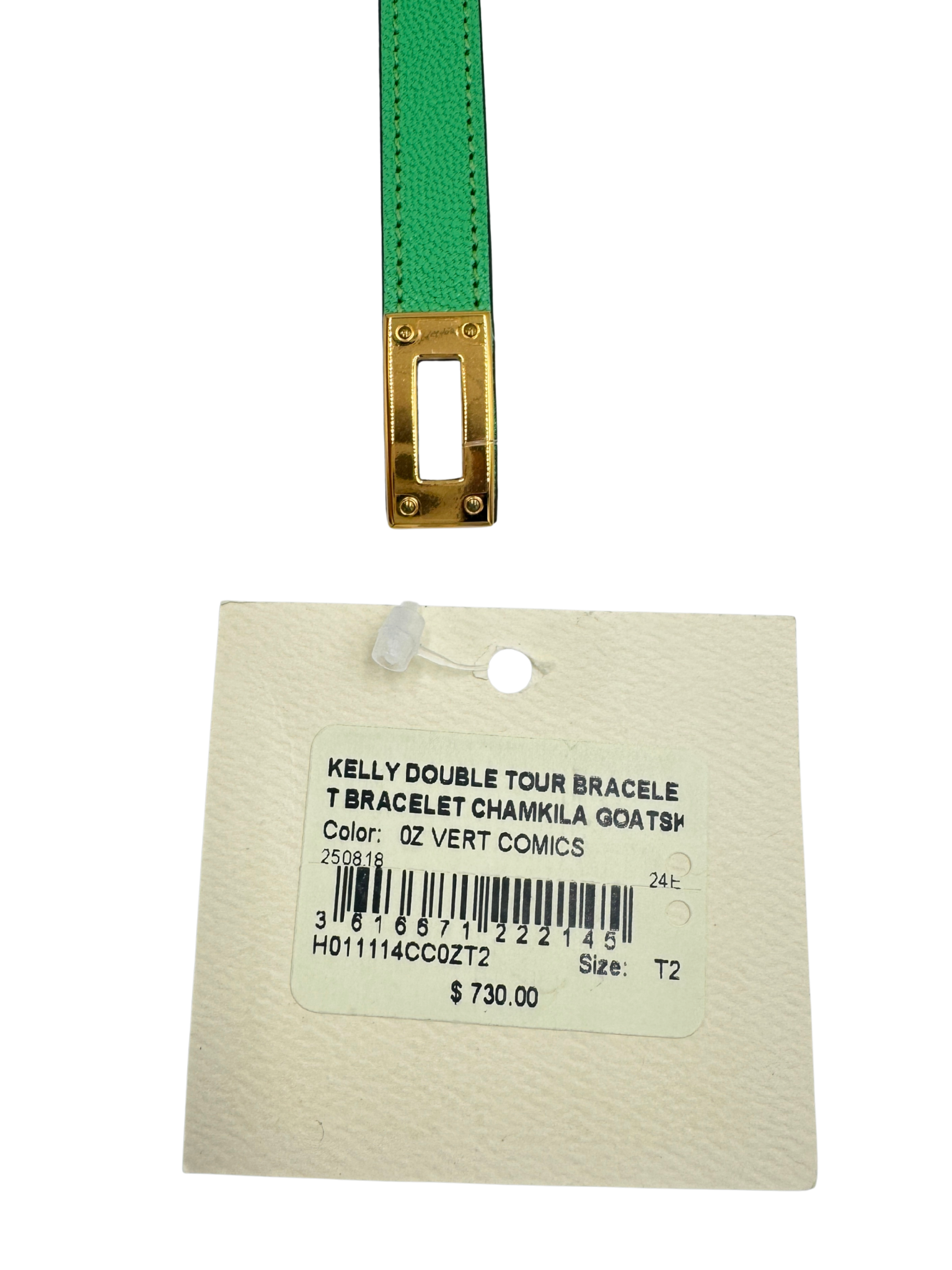 Size T2 Kelly Double Tour Bracelet in Vert Comics Chevre Chamkila Goatskin Leather