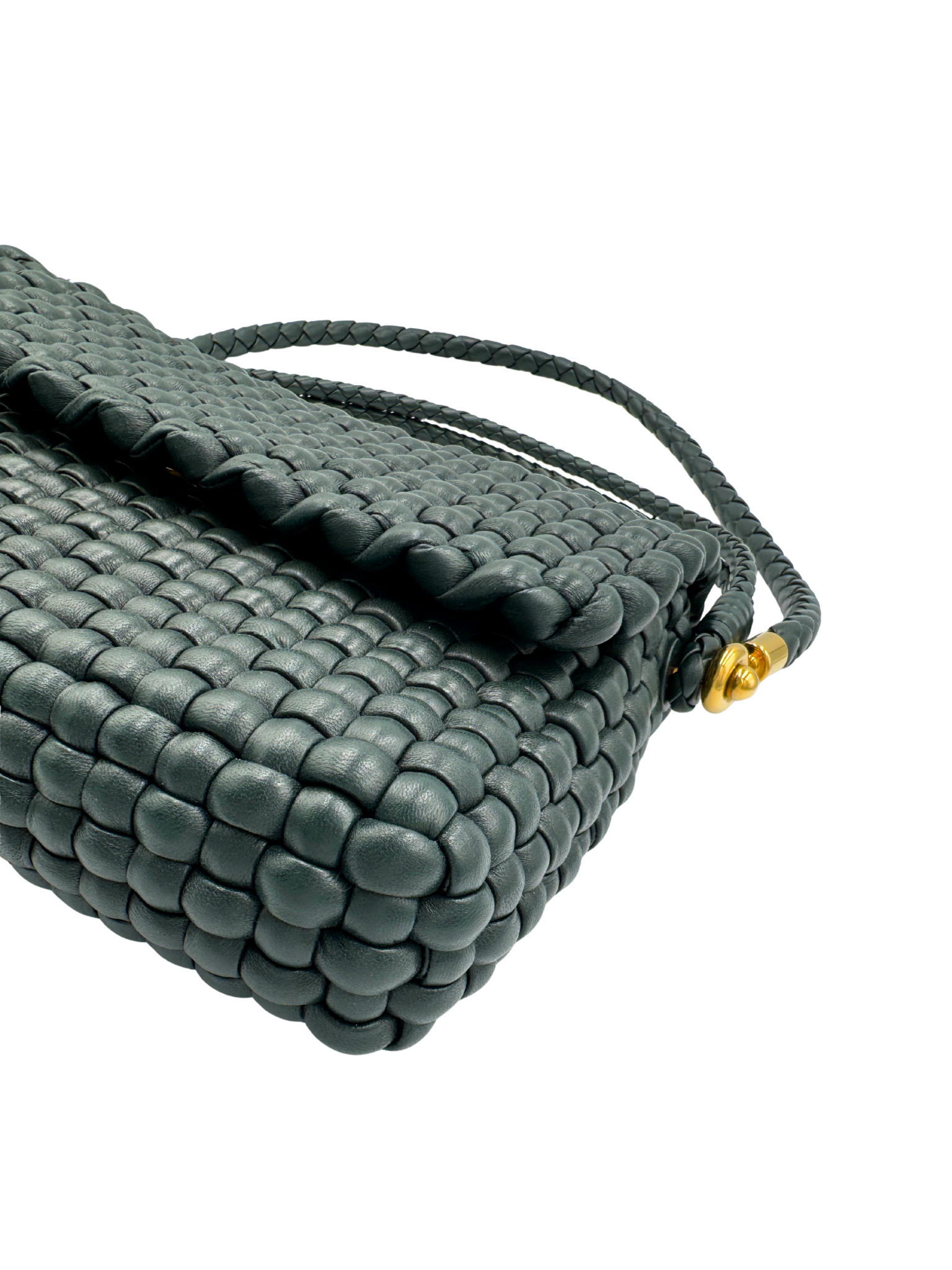 Swing Shoulder Bag in Dark Green Intrecciato Woven Leather