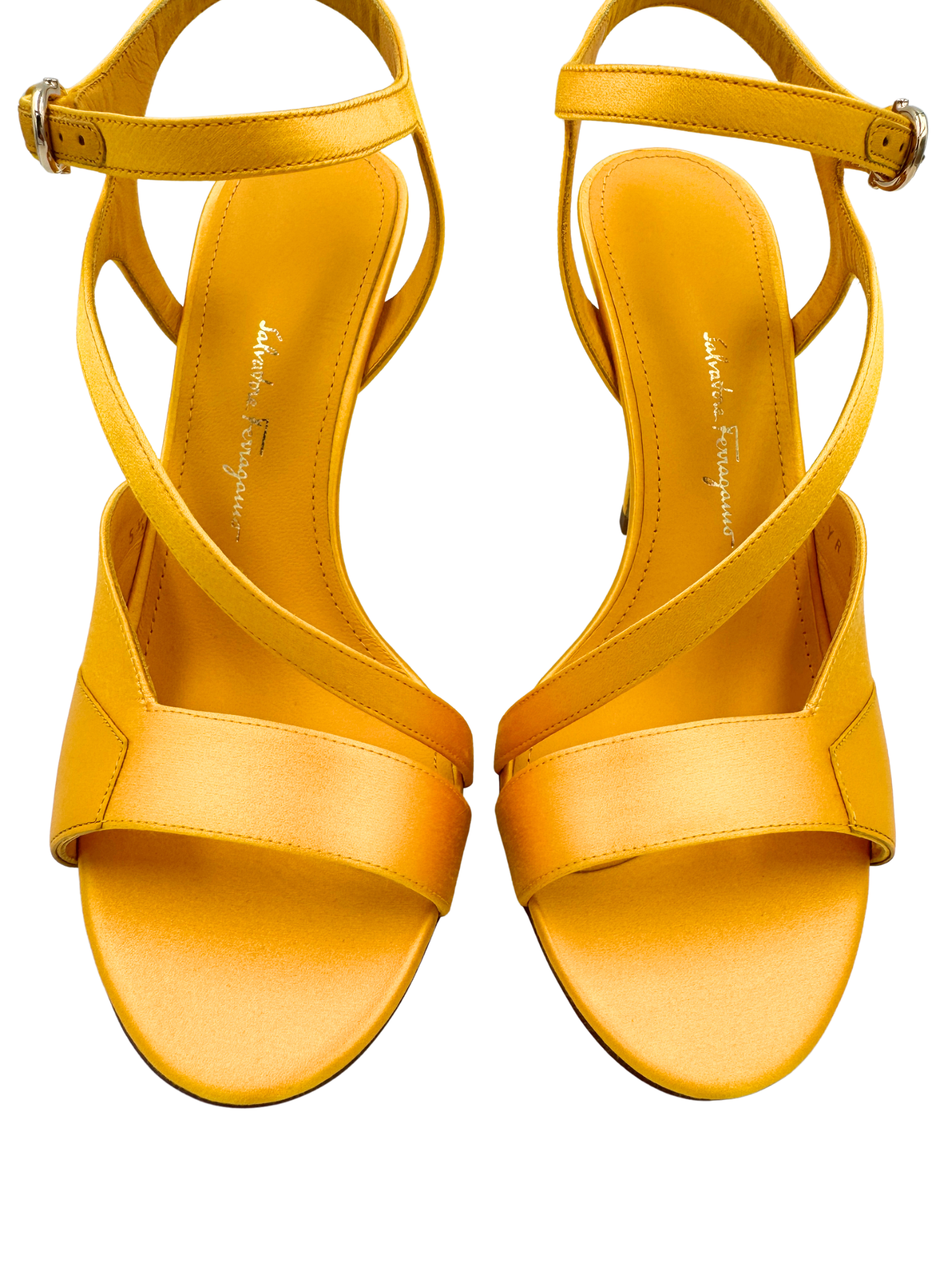 Size 5.5 Olga Sandals with Ankle Strap in Yellow Satin