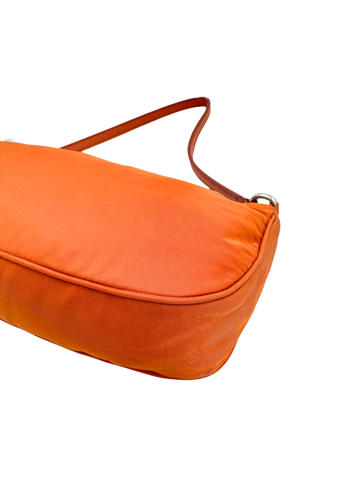 Classic Tessuto Shoulder Bag Pochette in Orange Nylon with Saffiano Leather Accents