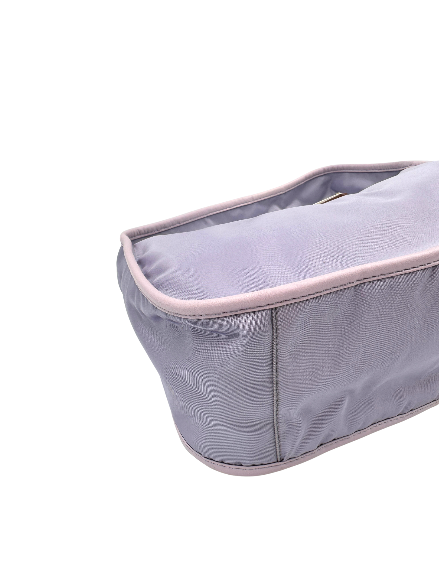 Classic Triangle Logo Plate Shoulder Bag in Lilac Nylon with Leather Trim