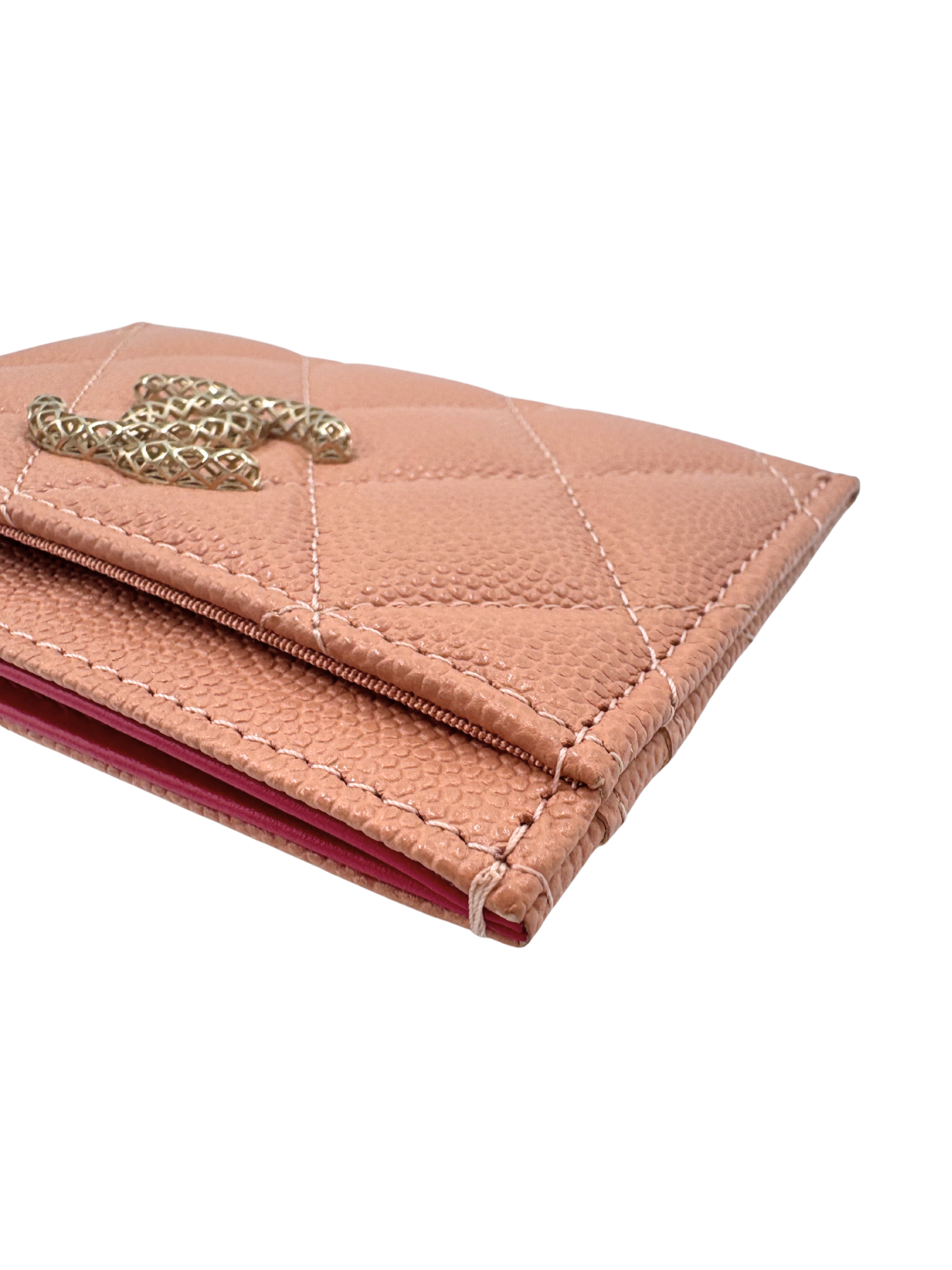 Quilted Classic CC Card Holder Wallet in Blush Nude Caviar Leather