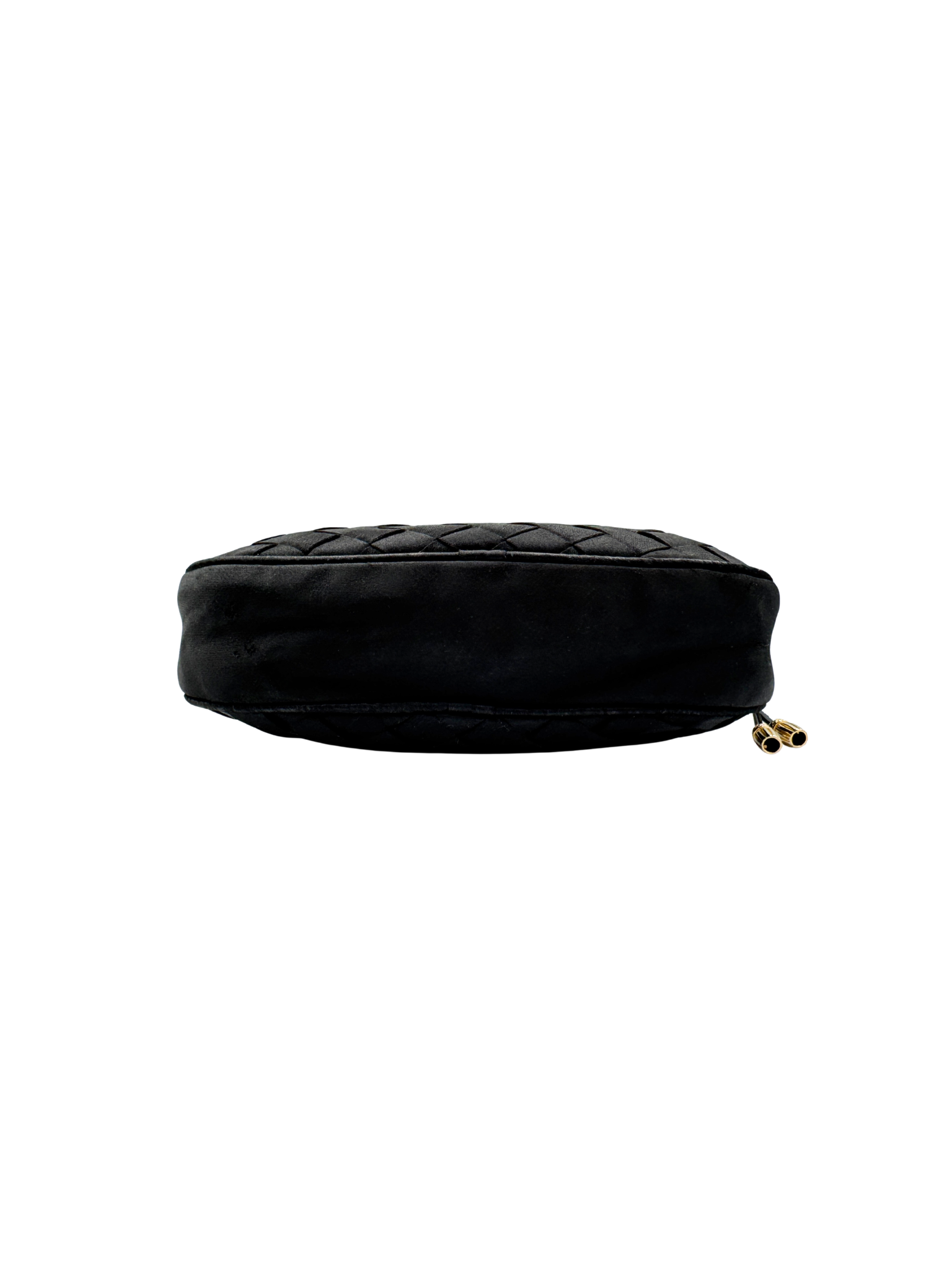 Vintage Camera Shoulder Bag in Black Intrecciato Woven Satin
