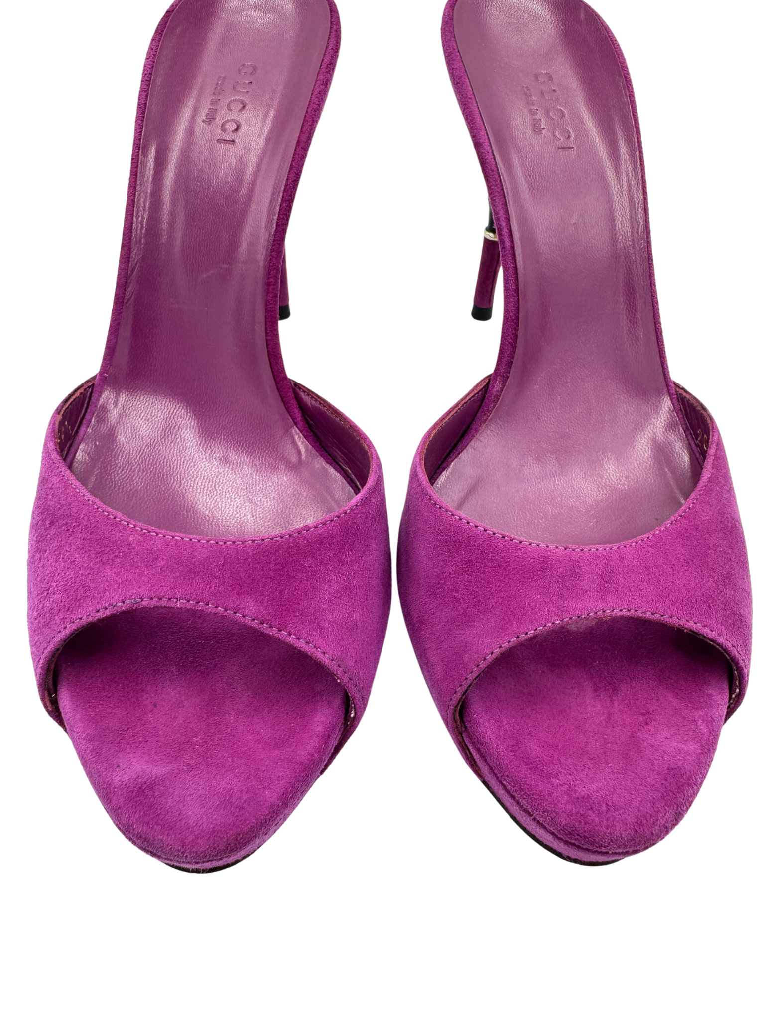 Size 37.5 Bamboo Heel Mule Sandals in Purple Suede