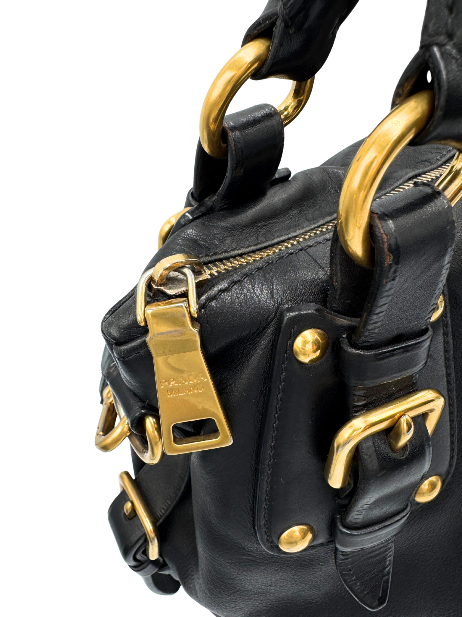 Vintage Hobo Satchel Bag with Crossbody Strap in Black Leather