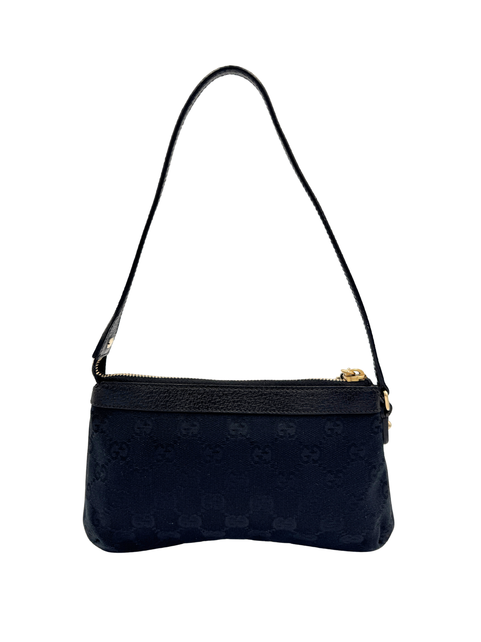Gucci Pochette Shoulder Bag with Crystal Bee Charm in Black Monogram GG Logo Canvas