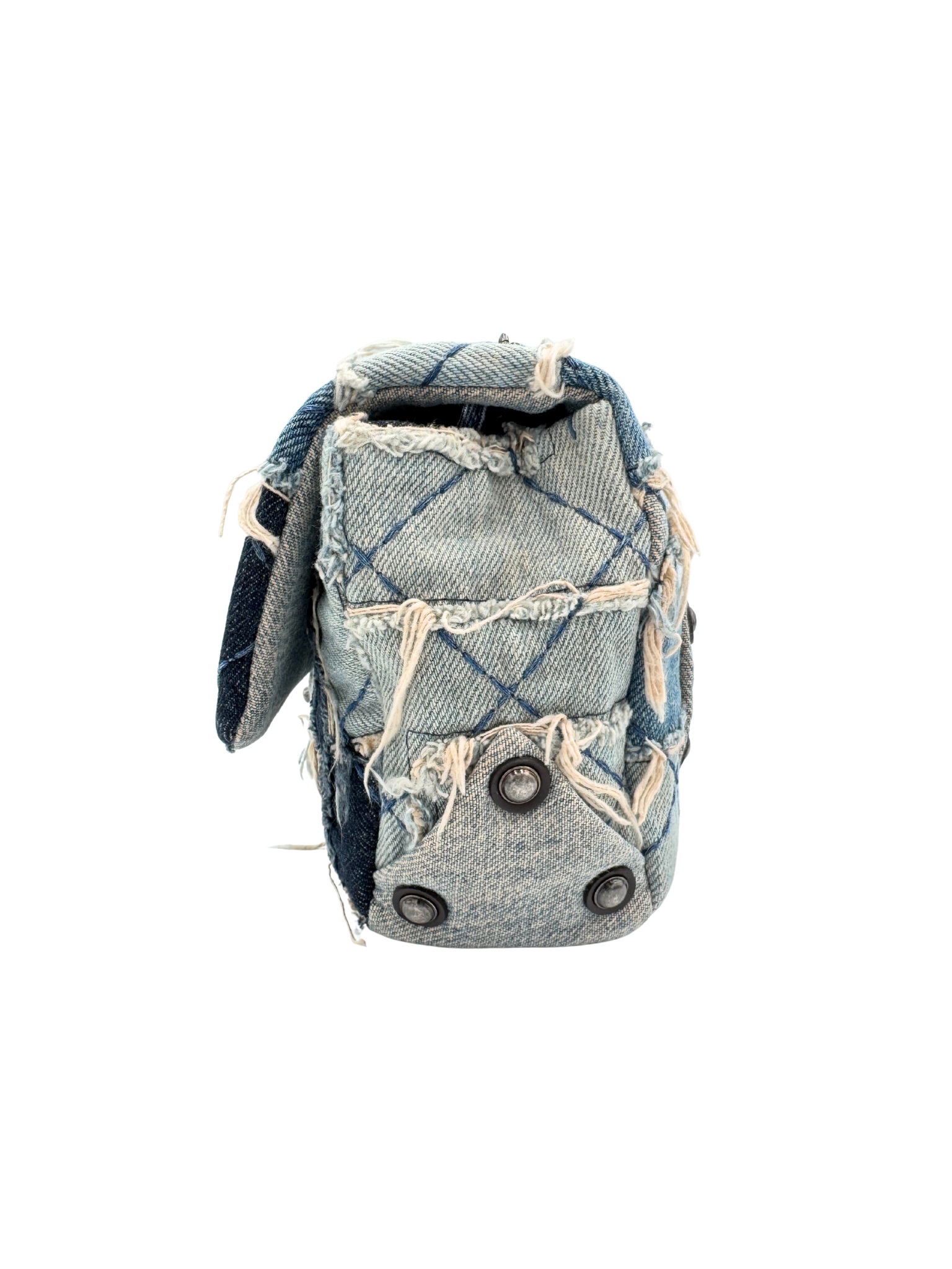 Paris Dallas Collection East-West Classic Flap Shoulder Bag in Patchwork Denim