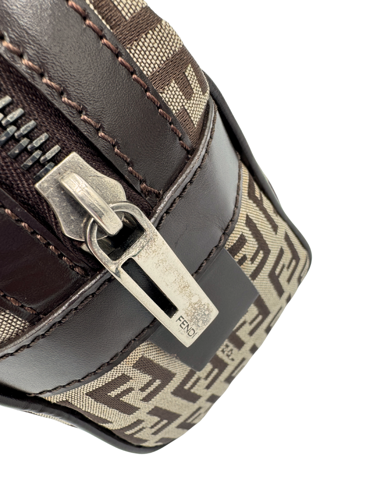 Vintage FF Zucchino Bauletto Shoulder Bag in Brown Monogram Logo Jacquard Fabric