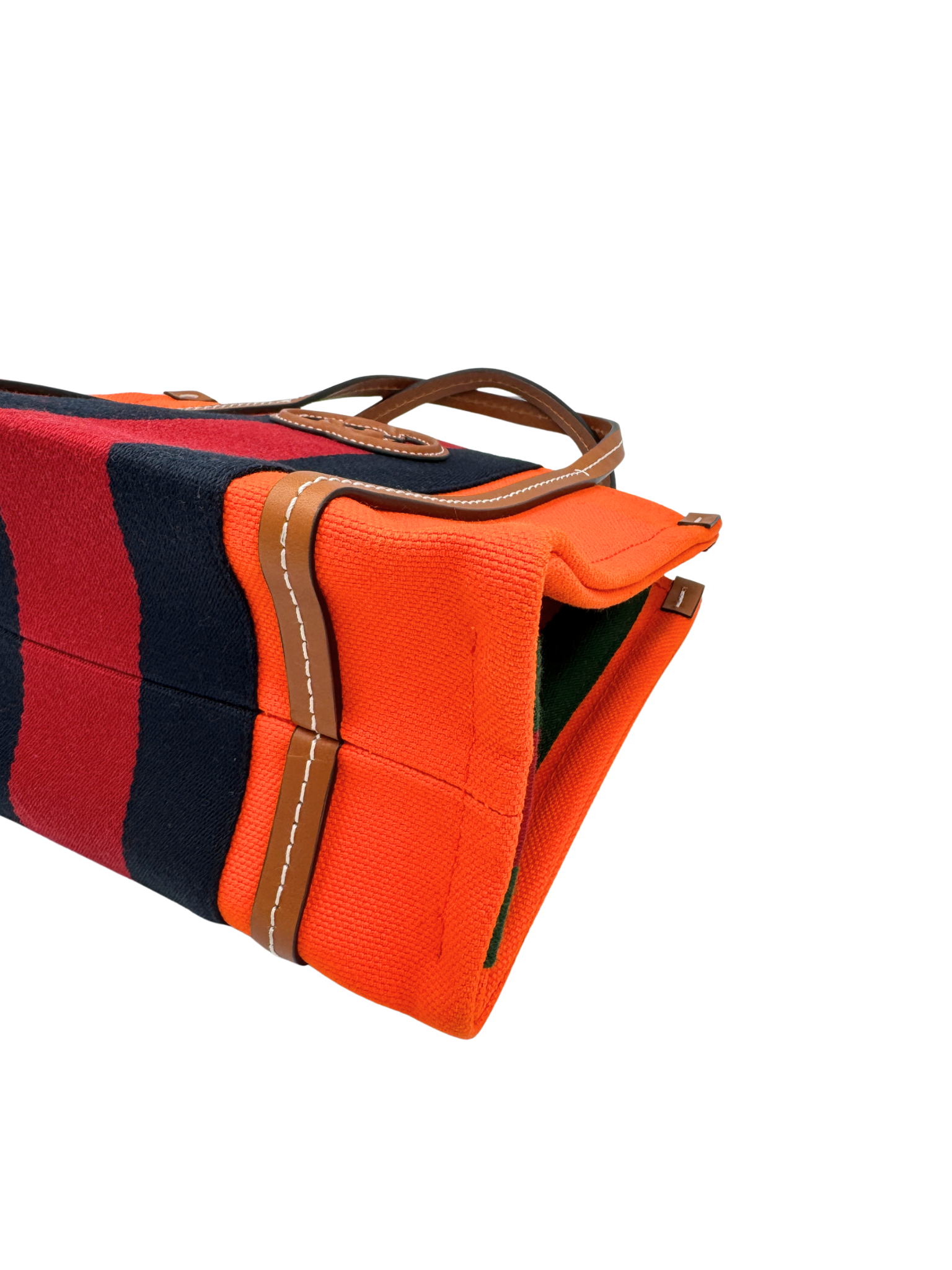 Small Interlocking GG Web Shopping Tote Bag with Top Handle in Orange Canvas