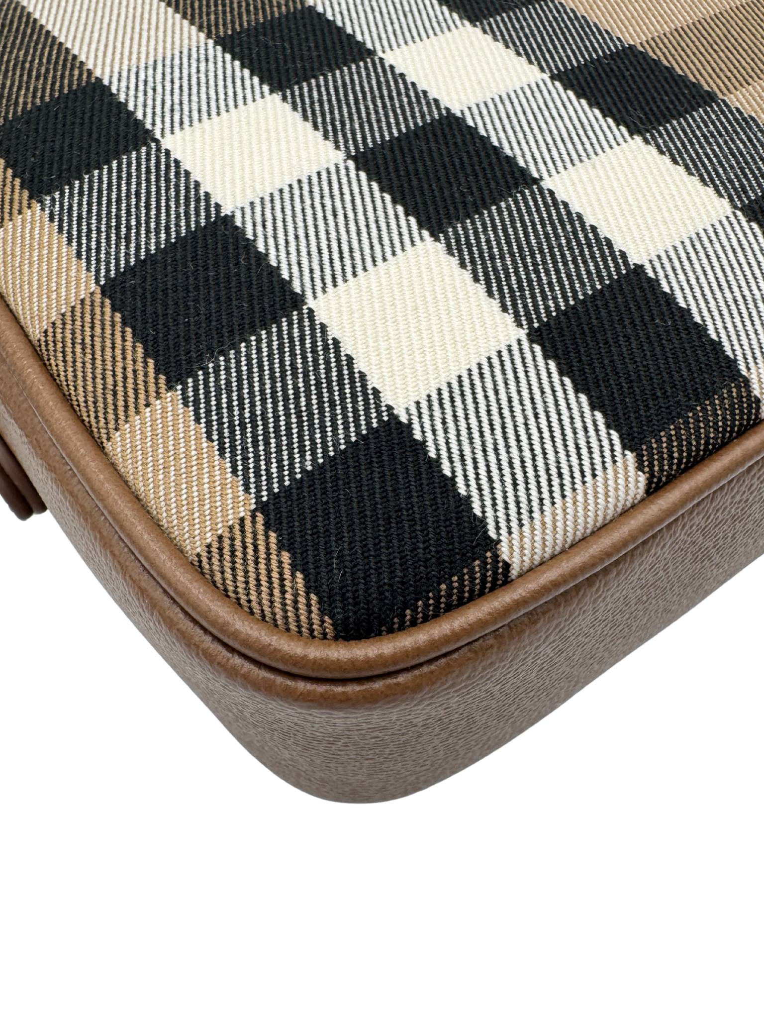 Crossbody Camera Bag in House Check Canvas & Tan Leather