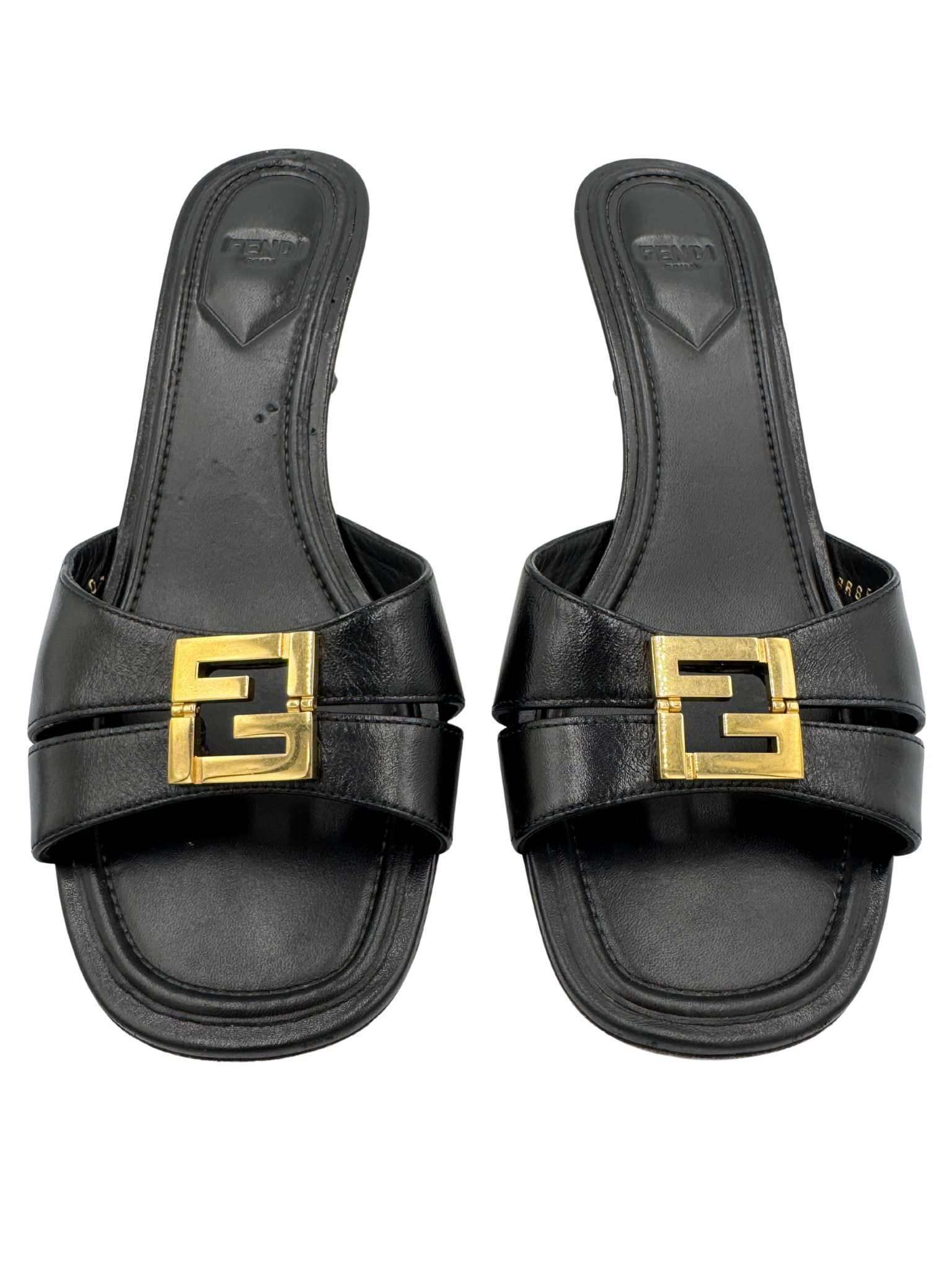 Size 39.5 FFold Heeled Mule Sandals in Black Leather