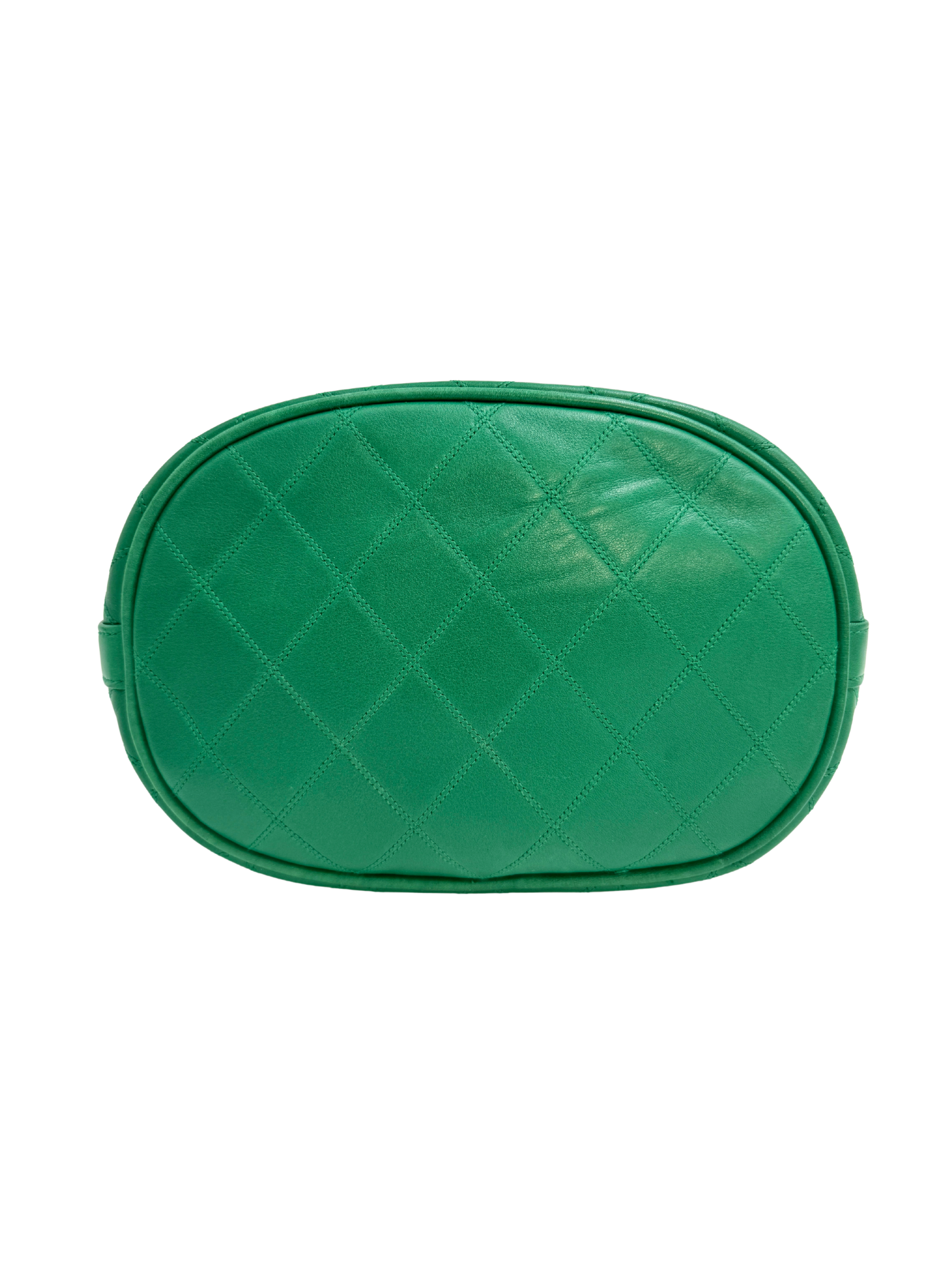 Vintage Quilted Drawstring Bucket Bag with Pouch in Green Lambskin Leather